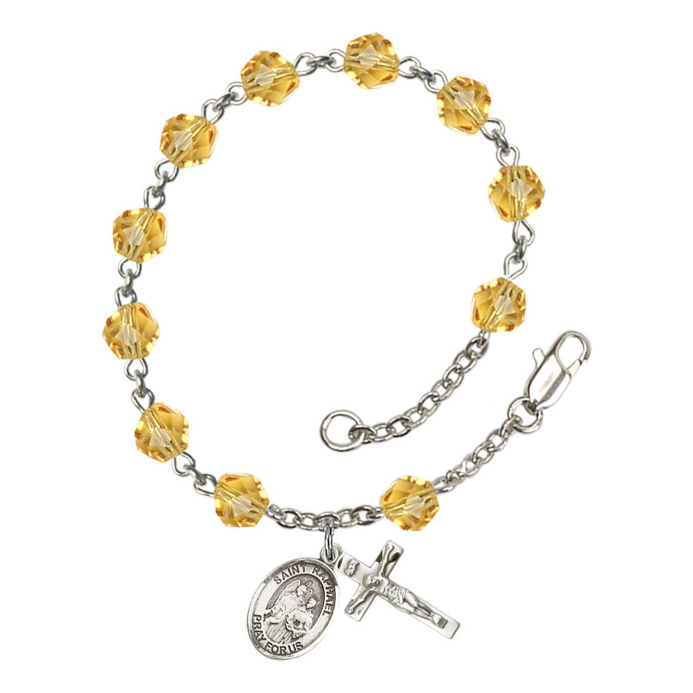 St. Raphael The Archangel Yellow November Rosary Bracelet 6mm