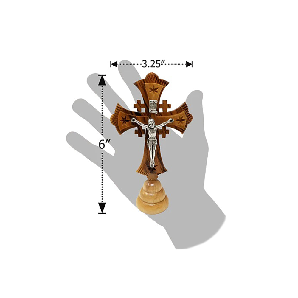 Olive Wood Jerusalem Cross Standing Crucifix - 6"