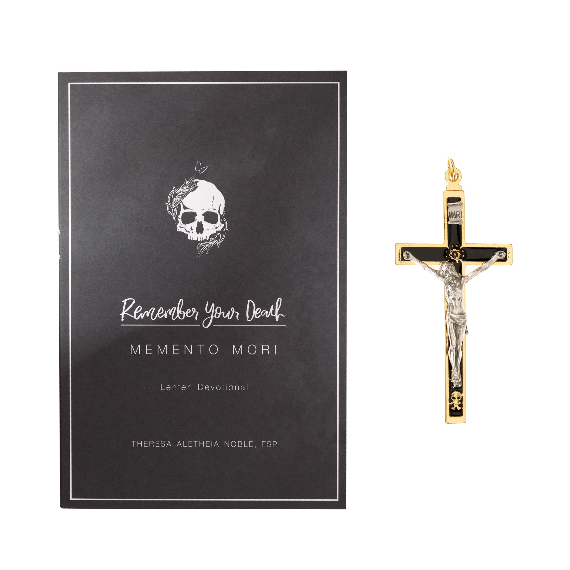 Remember Your Death: Memento Mori Lenten Devotional Book & Memento Mori Funeral Crucifix in Black and Gold (Gift Set)