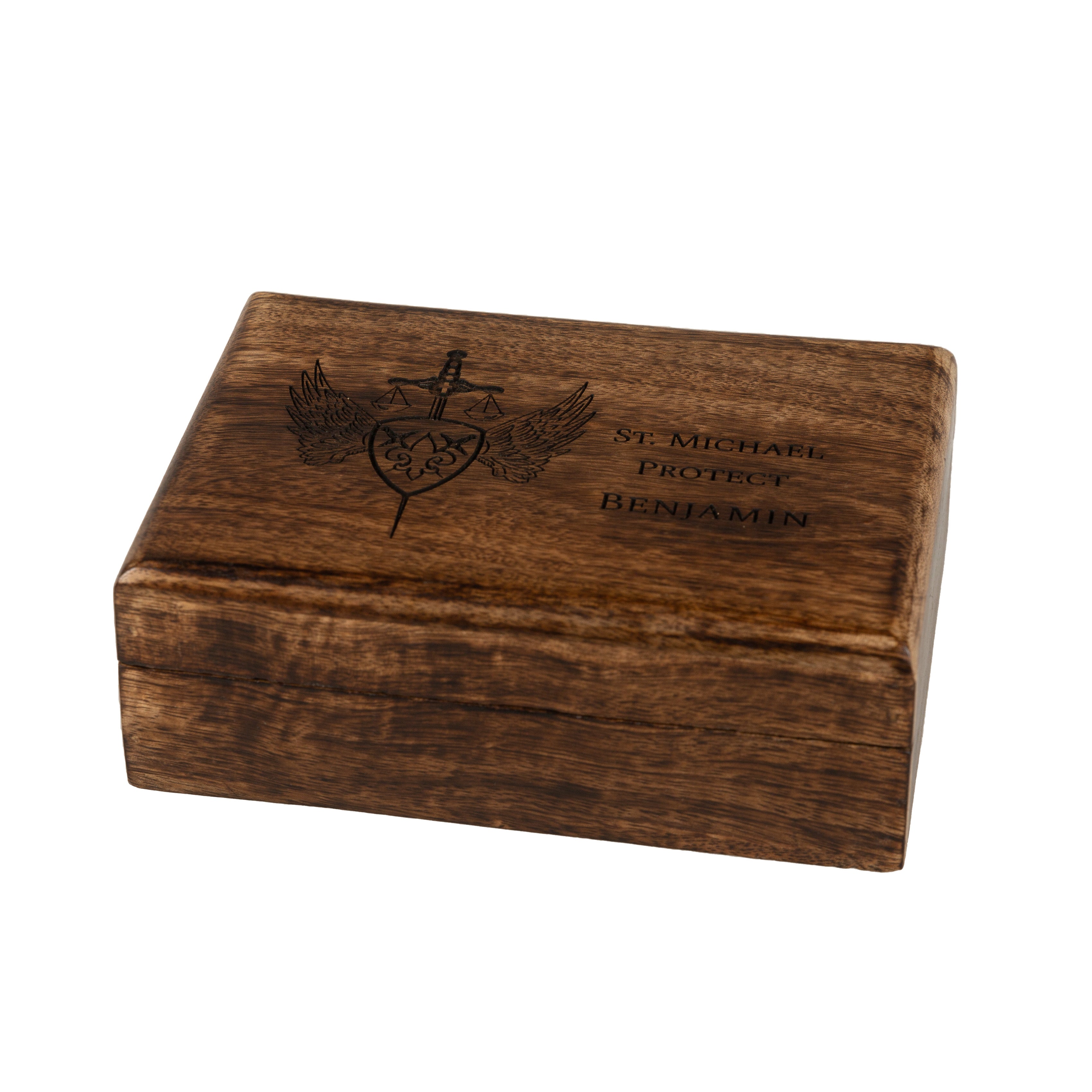Personalized St. Michael Wood Keepsake Box, 5x7
