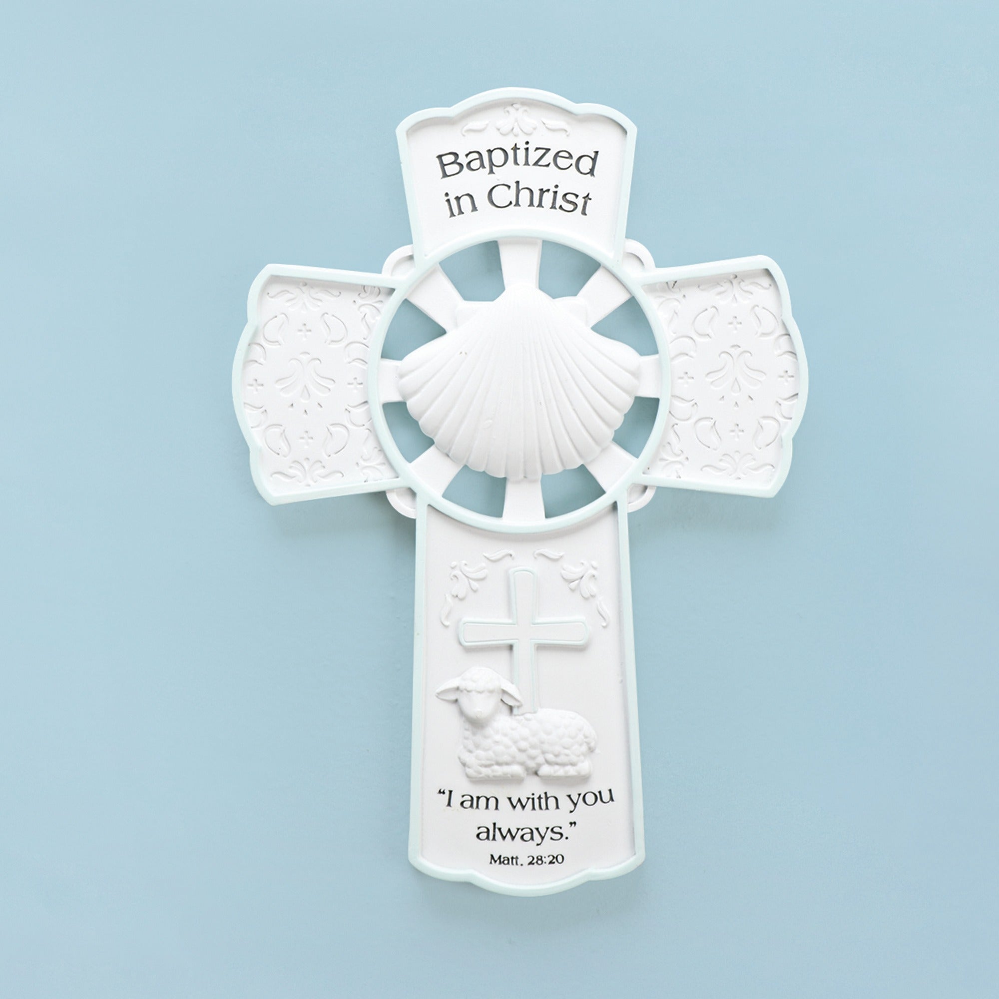 Boy's Blue Trim Baptized in Christ Wall Cross