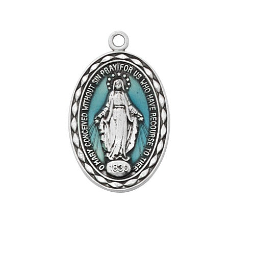 Sterling Silver & Blue Miraculous Medal Necklace