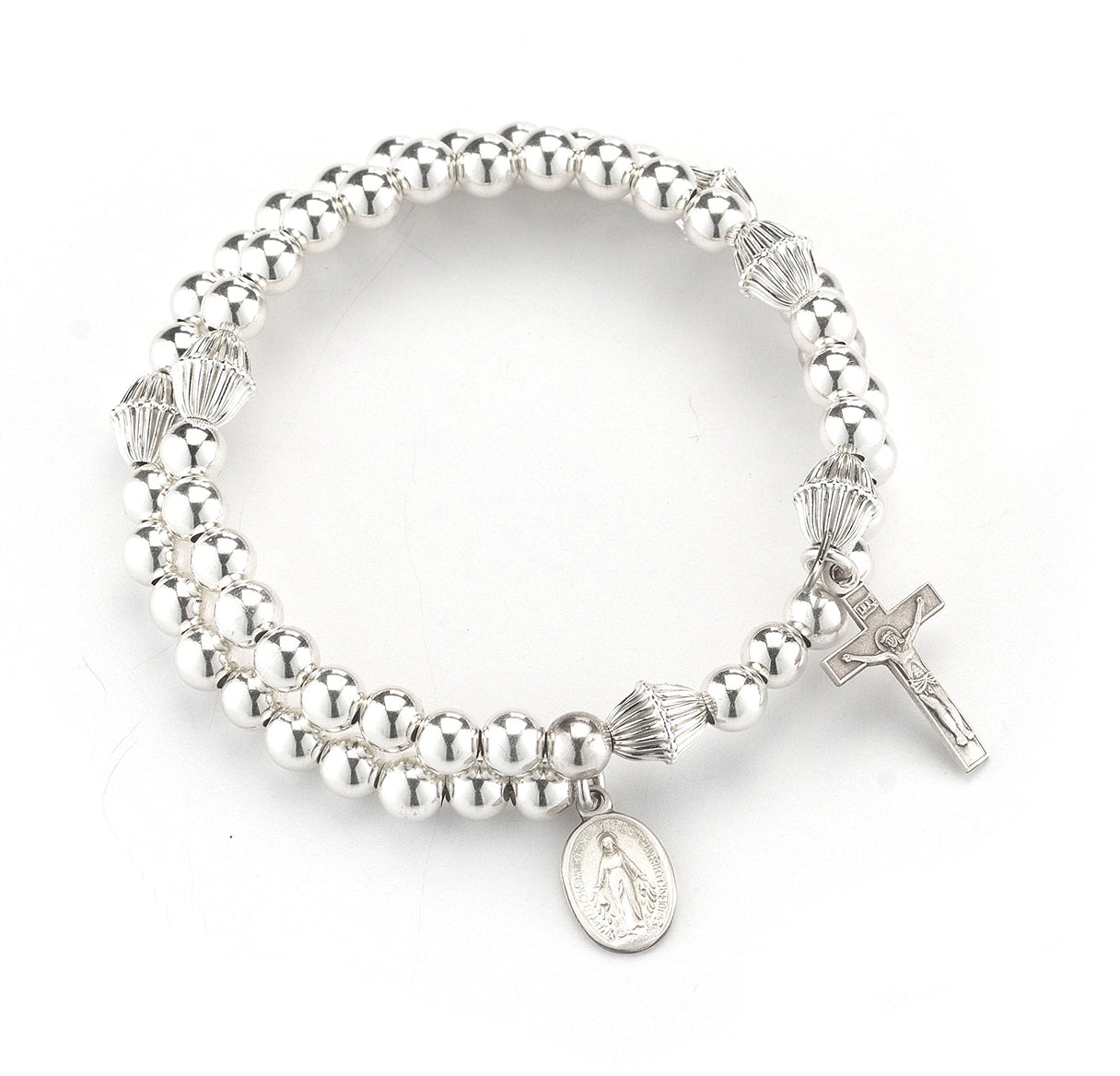 Sterling Silver Miraculous Medal Rosary Wrap Bracelet