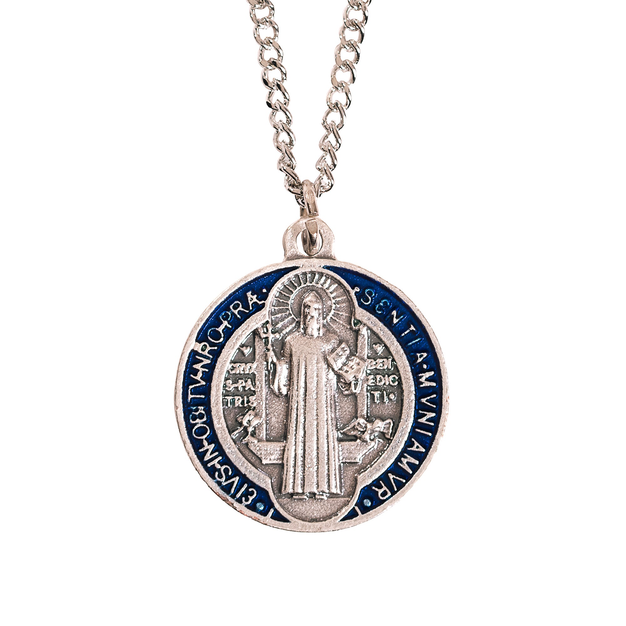 St. Benedict Blue & Red Medal with Chain