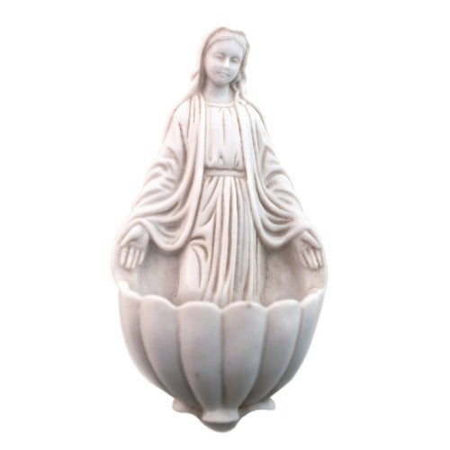 Virgin Mary Holy Water Font in Antique White