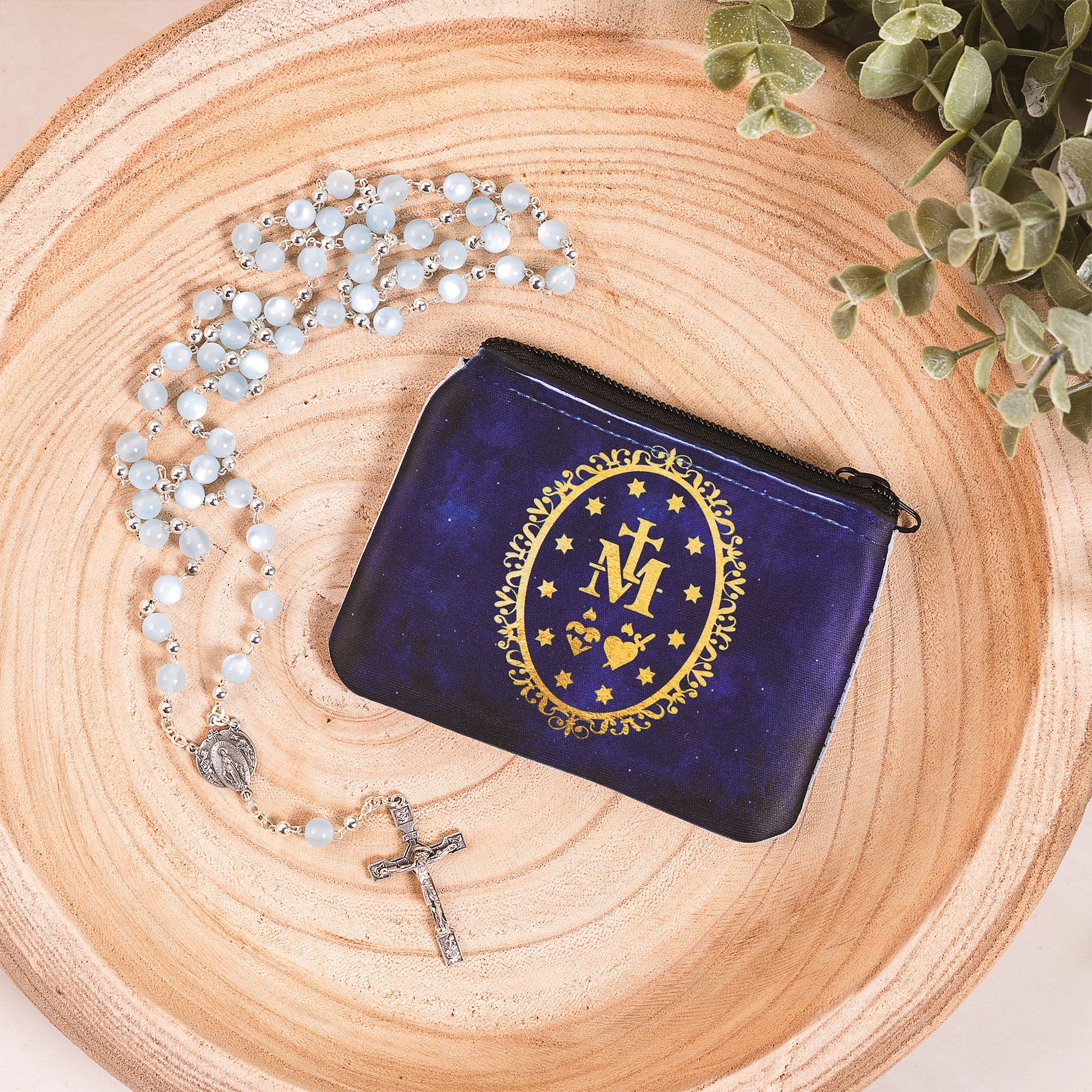 Miraculous Medal Chaplet & Miraculous Rosary Pouch Set