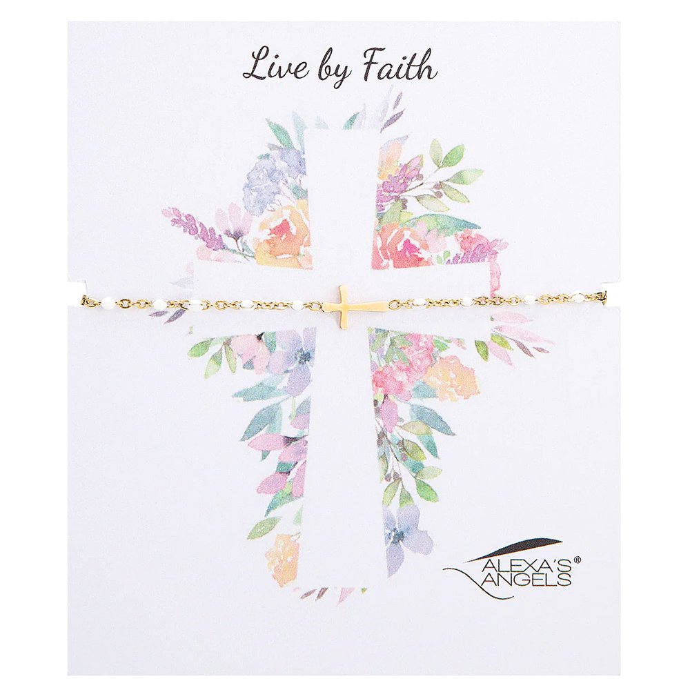 Petite Gold Beaded Horizontal Cross Bracelet