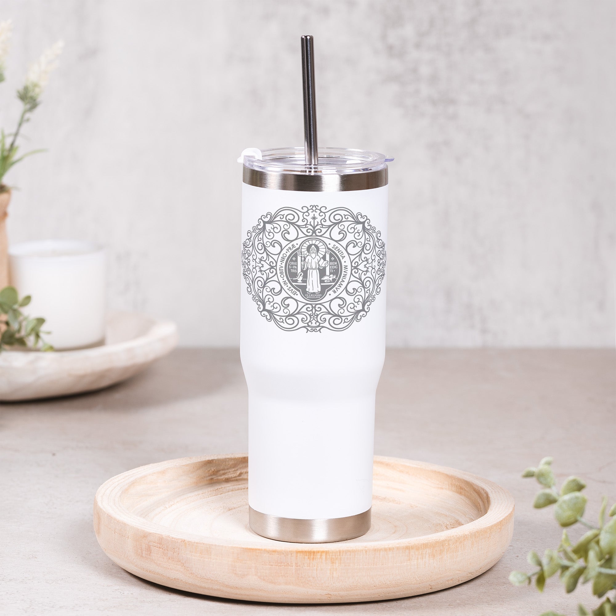 St. Benedict Filigree Tumbler with Straw