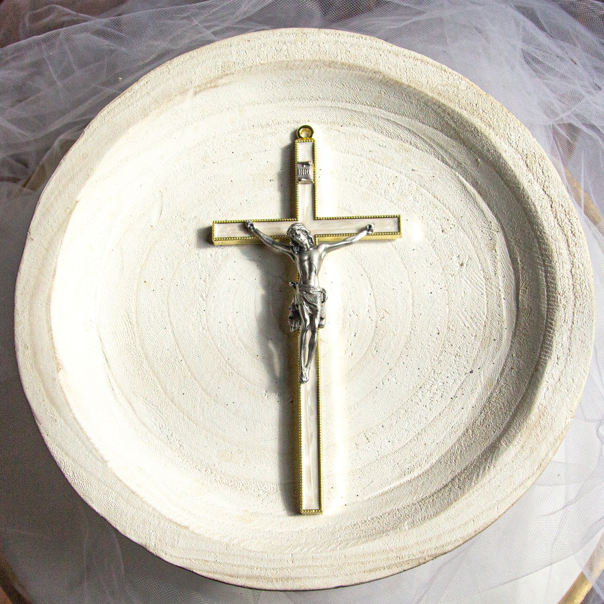 Pearlized Gold & Silver Crucifix - 7 inch