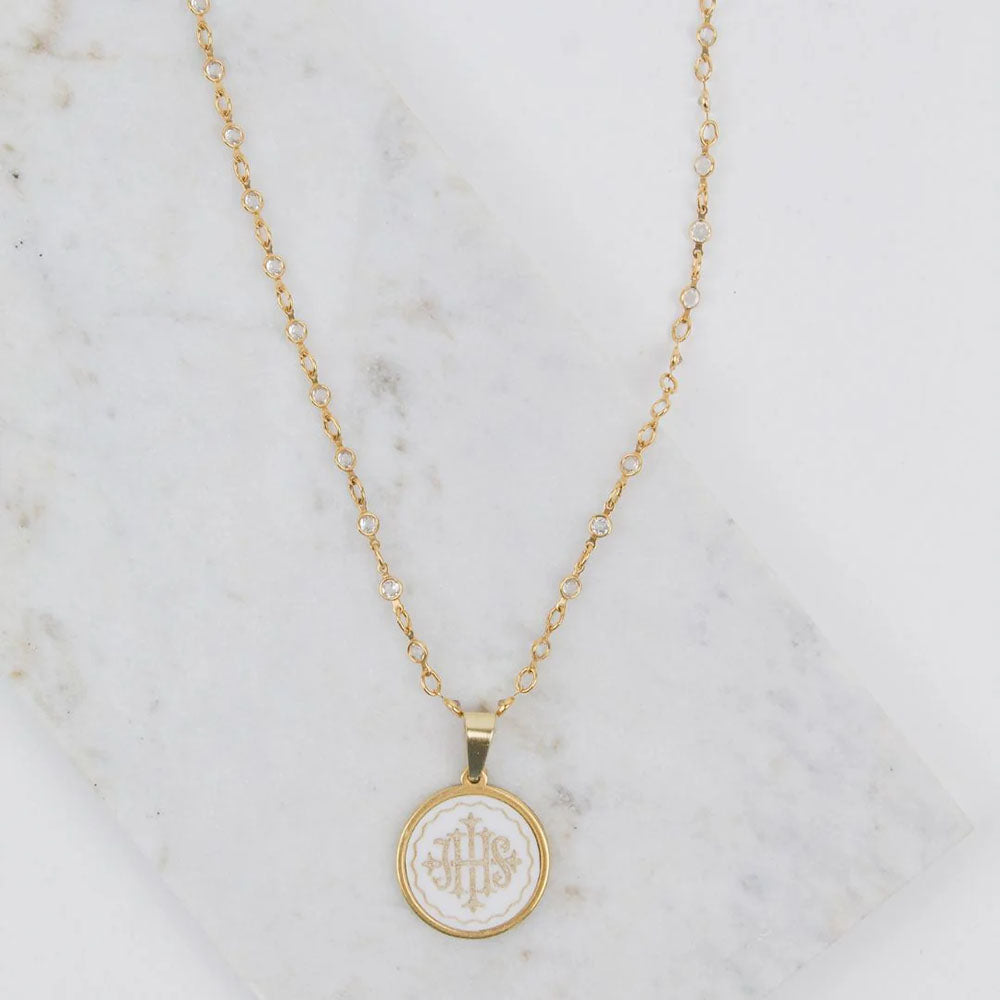 The Holy Name of Jesus Necklace - Gold/White