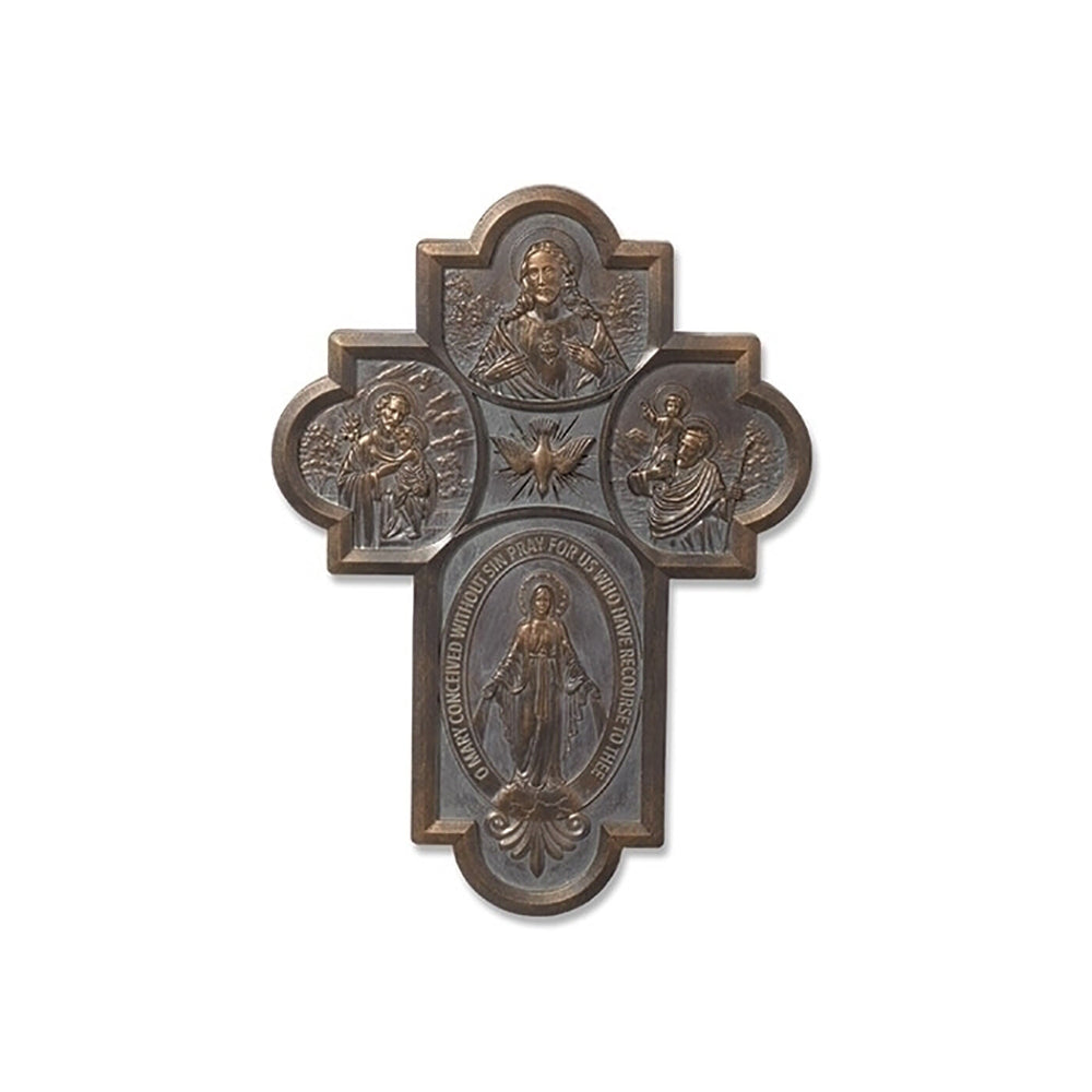 Four-Way Medal Bronze Tone Wall Cross - 8.5"