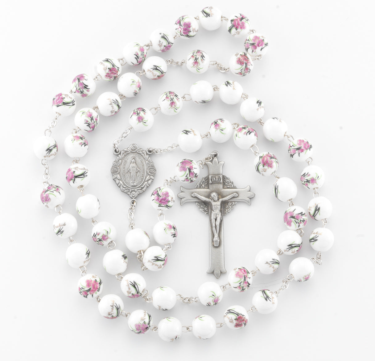 Floral Bead & Pewter Rosary