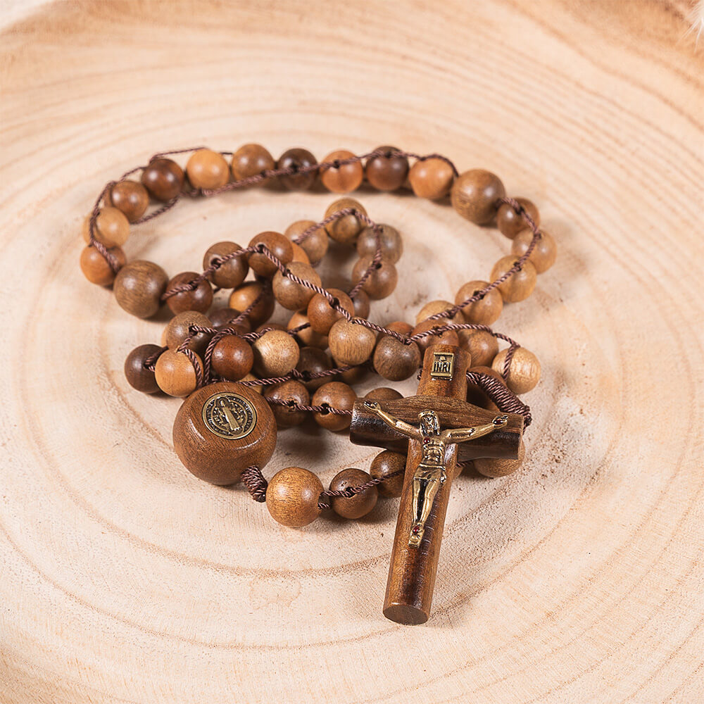 St. Benedict Wood Bead Ladder Rosary