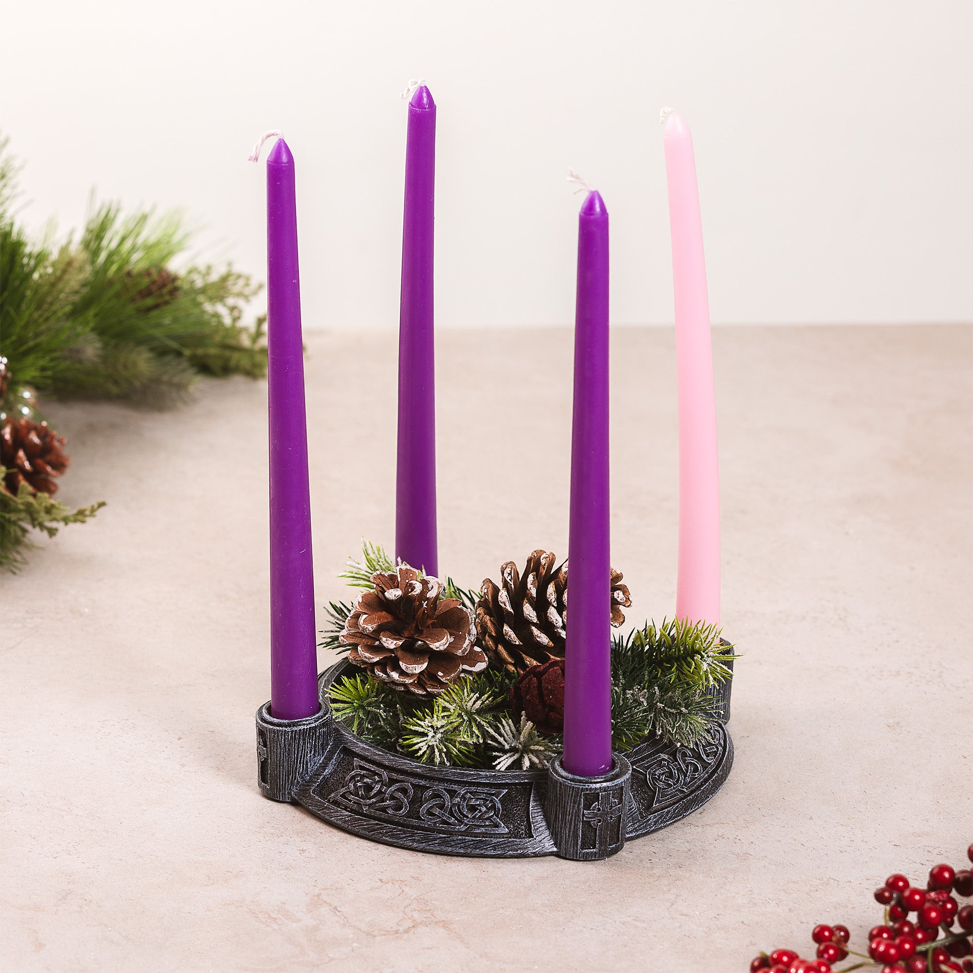 Stone Gray Celtic Advent Wreath