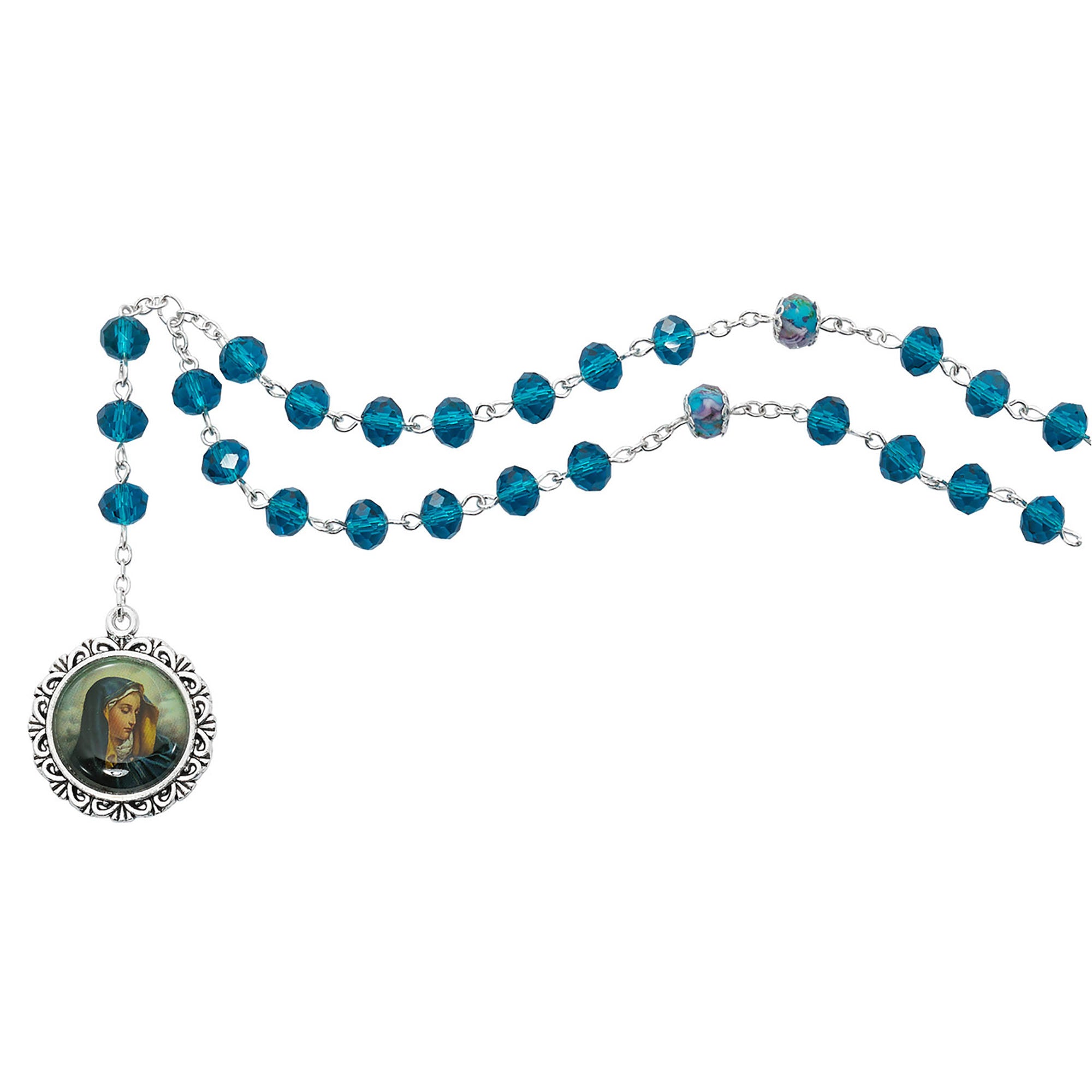 Blue Floral Our Lady of Sorrows Chaplet