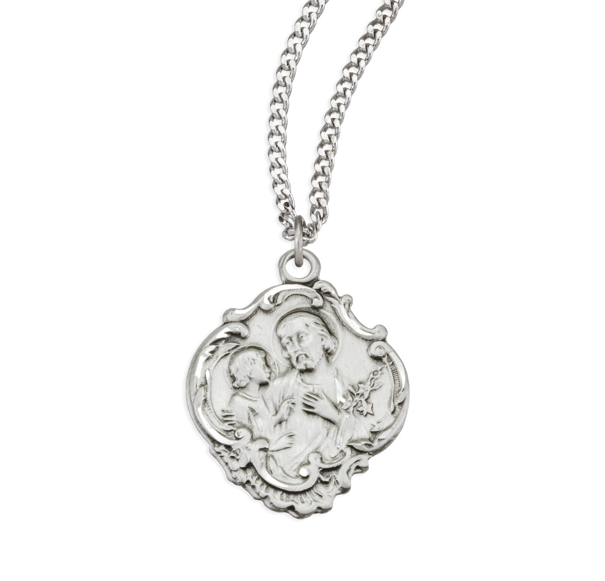 Baroque Sterling Silver St. Joseph Medal Necklace
