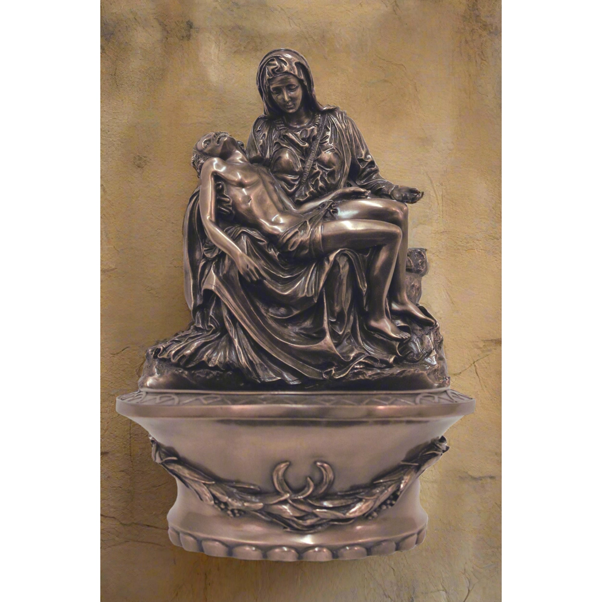 Bronzed Standing or Hanging Pieta Holy Water Font - 8"