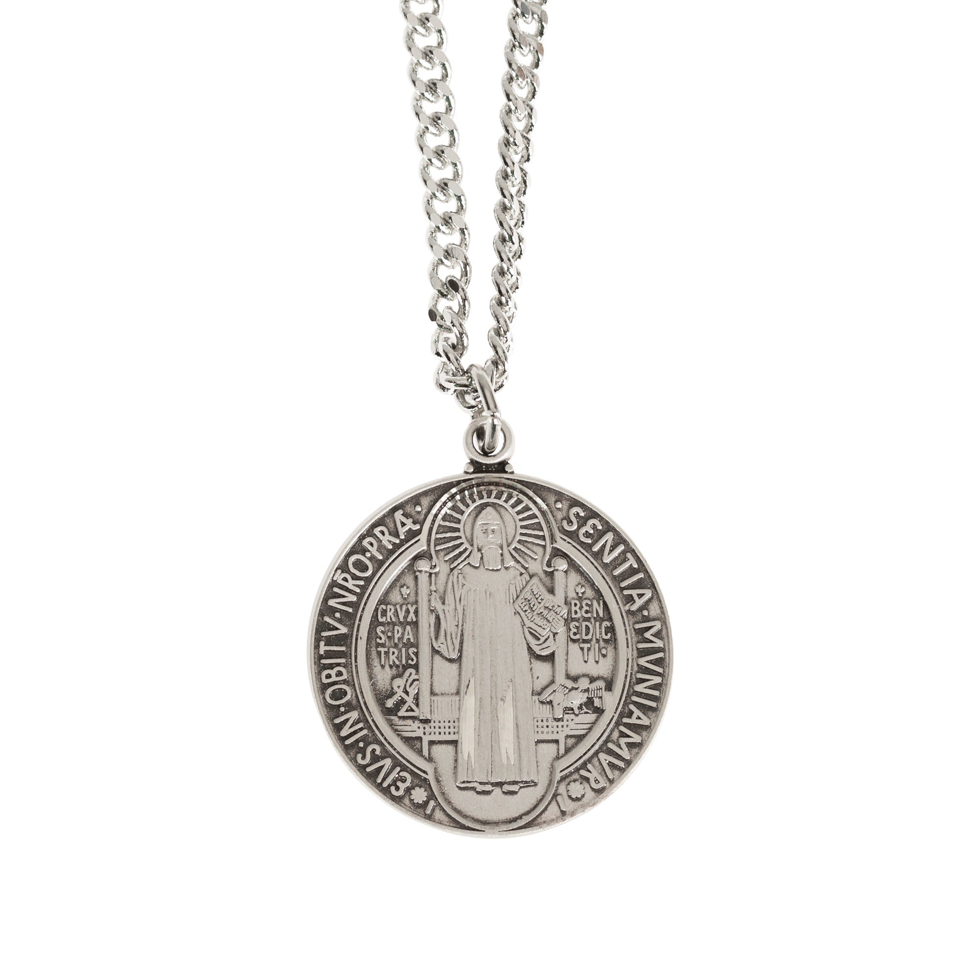 Sterling Silver St. Benedict Medal with 24 inch chain