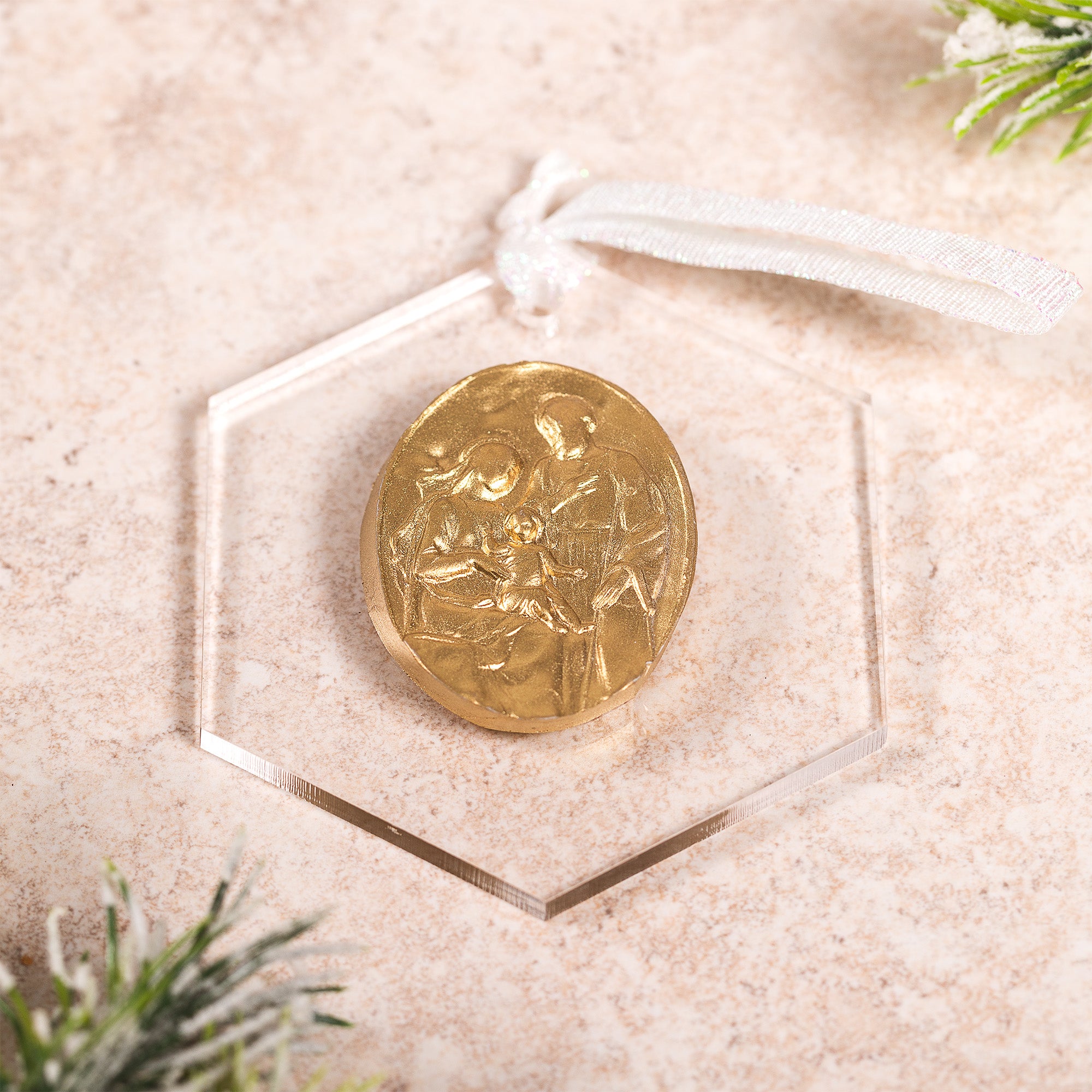 Gold Acrylic Intaglio Holy Family Ornament