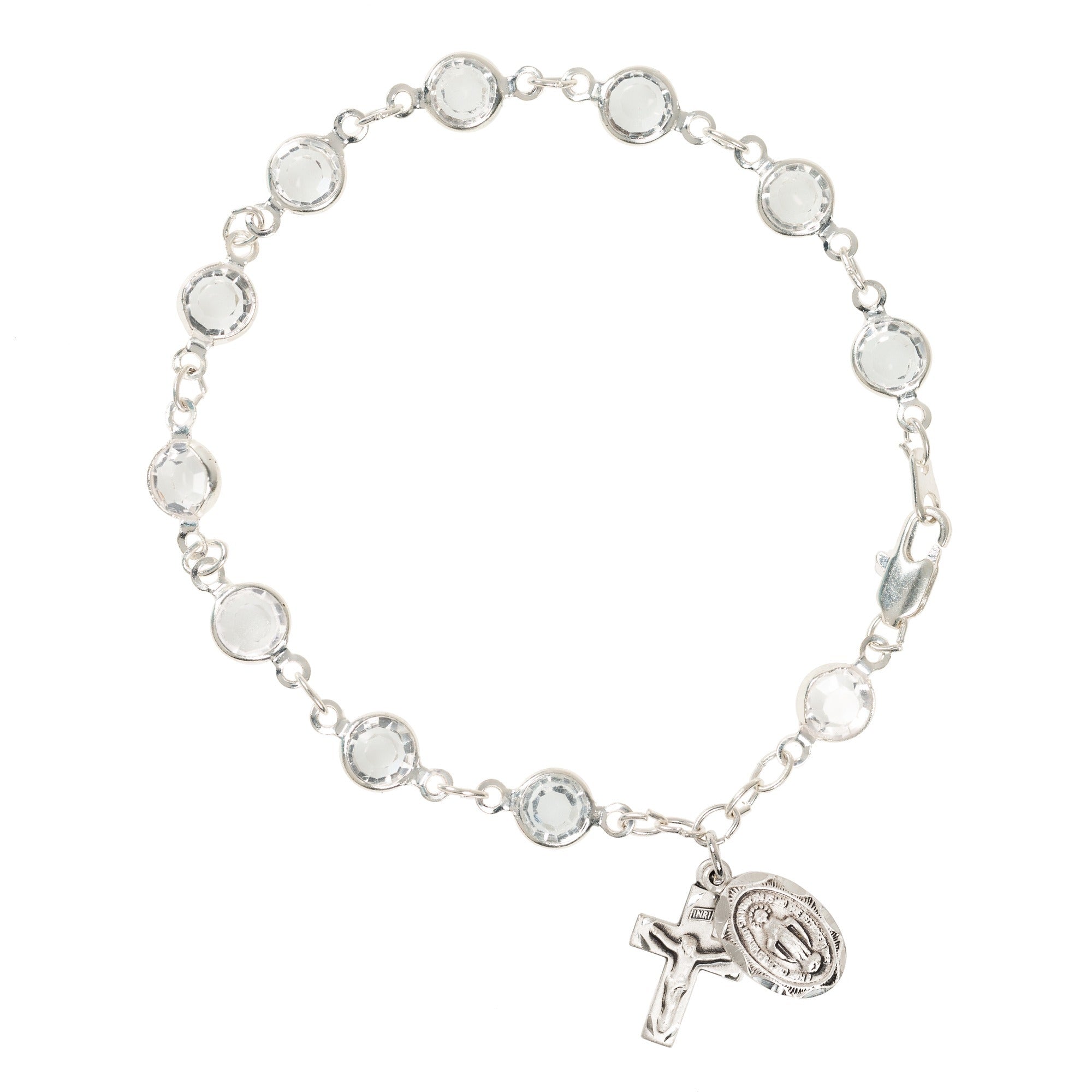 Crystal Adult Rosary Bracelet - Sterling Silver