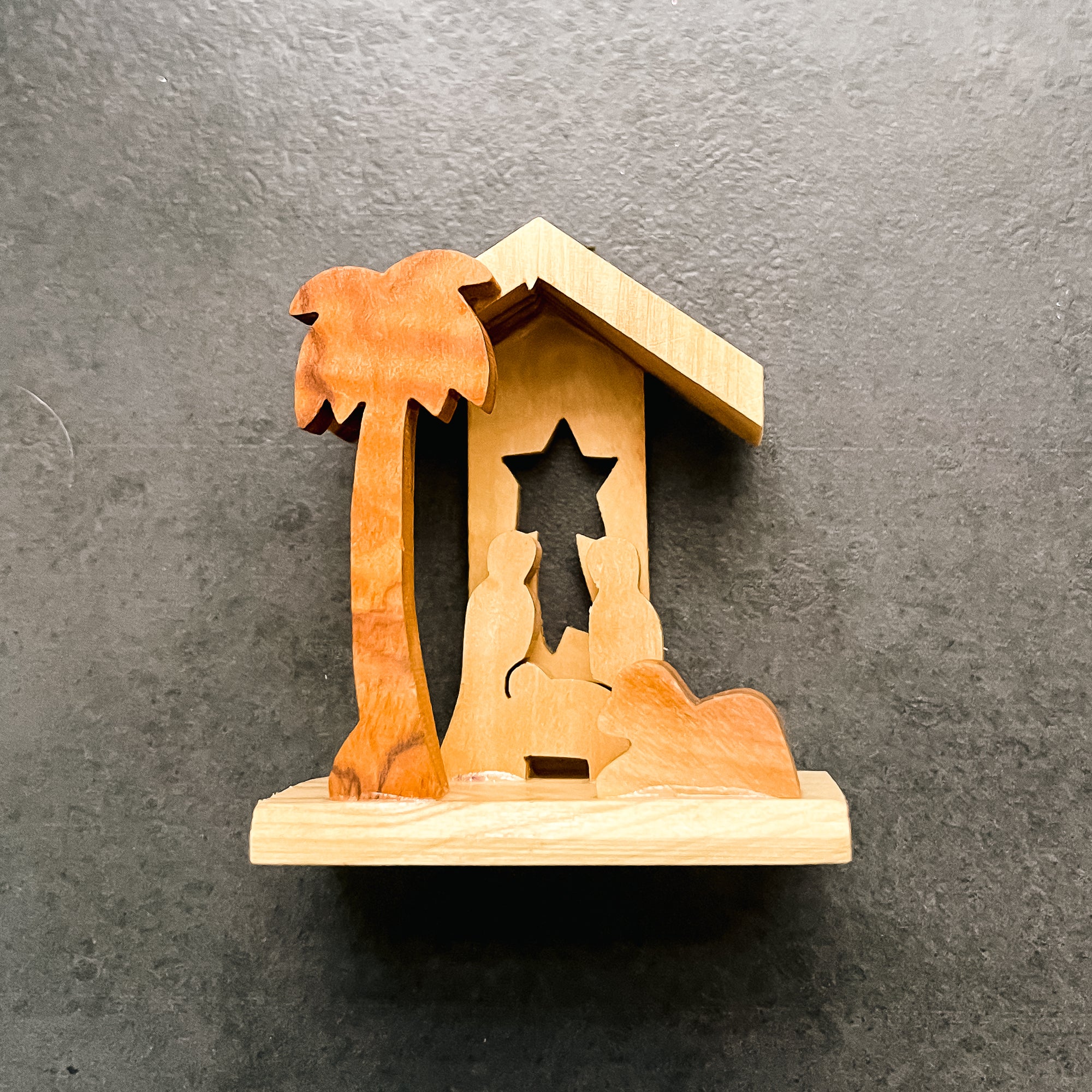 Small Olive Wood Nativity Grotto Ornament