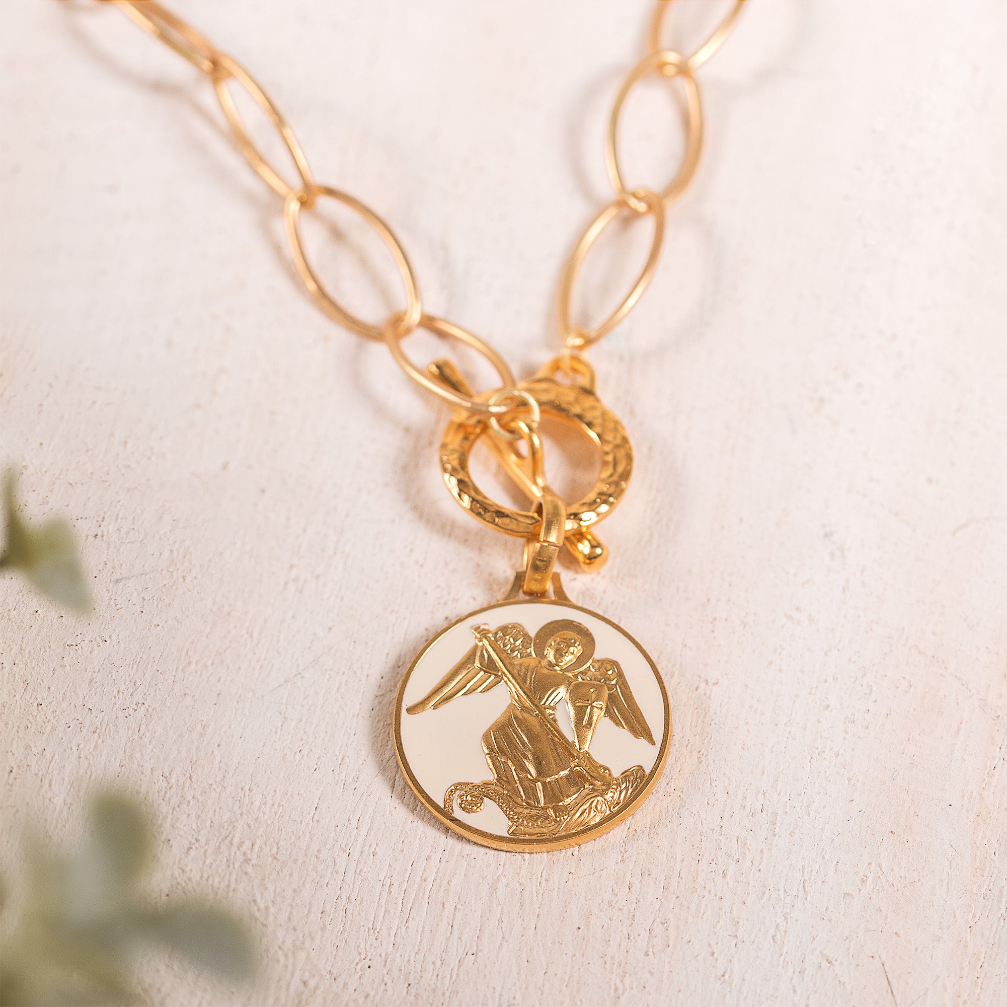 Handcrafted White Enamel St. Michael Necklace