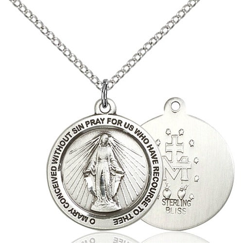 Bliss Sterling Silver Round Miraculous Medal Necklace