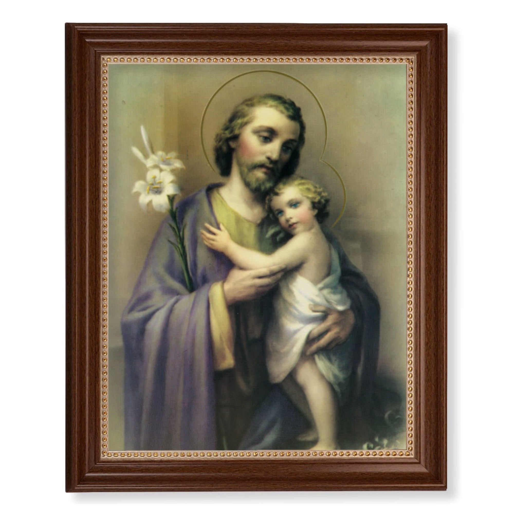 St. Joseph & the Infant Christ in Walnut Beaded Frame -11" x 14"