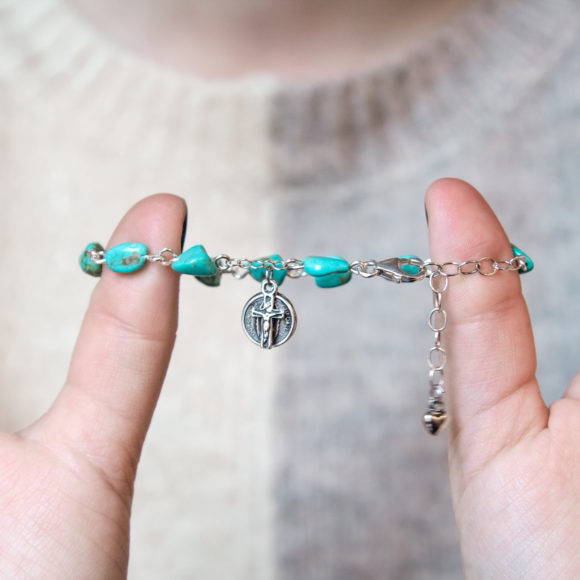 Sterling & Turquoise Nugget Our Lady of Guadalupe Rosary Bracelet