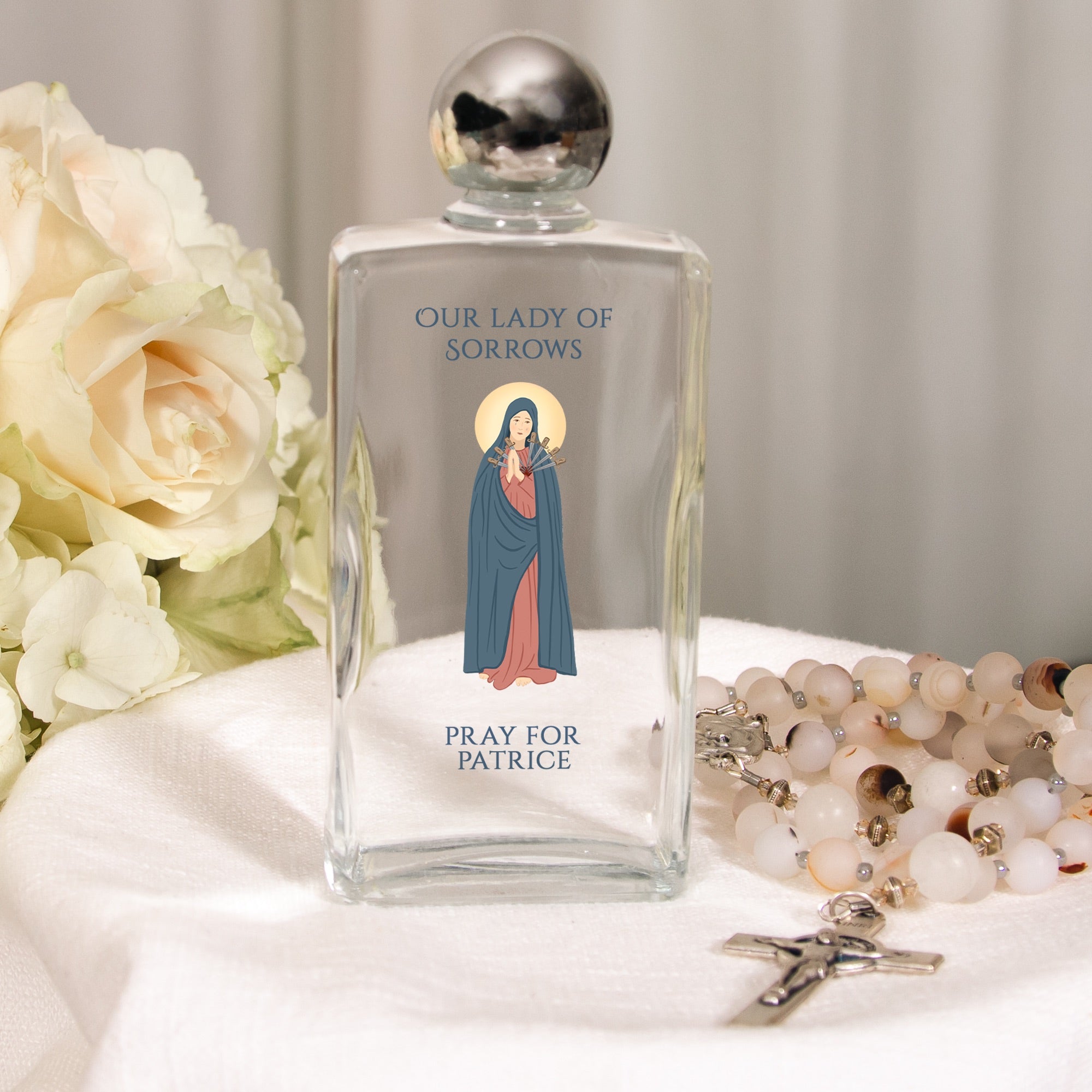 Personalized Our Lady of Sorrows Holy Water Bottle