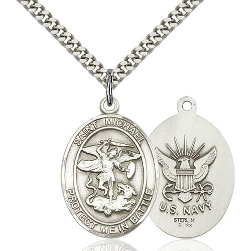 Sterling Silver St. Michael the Archangel Pendant / Navy - 2509152