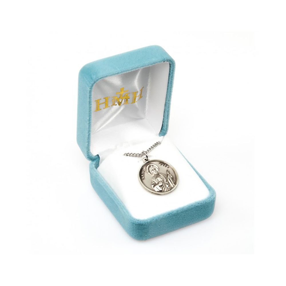 Petite Silver Round St. Jude Medal Necklace