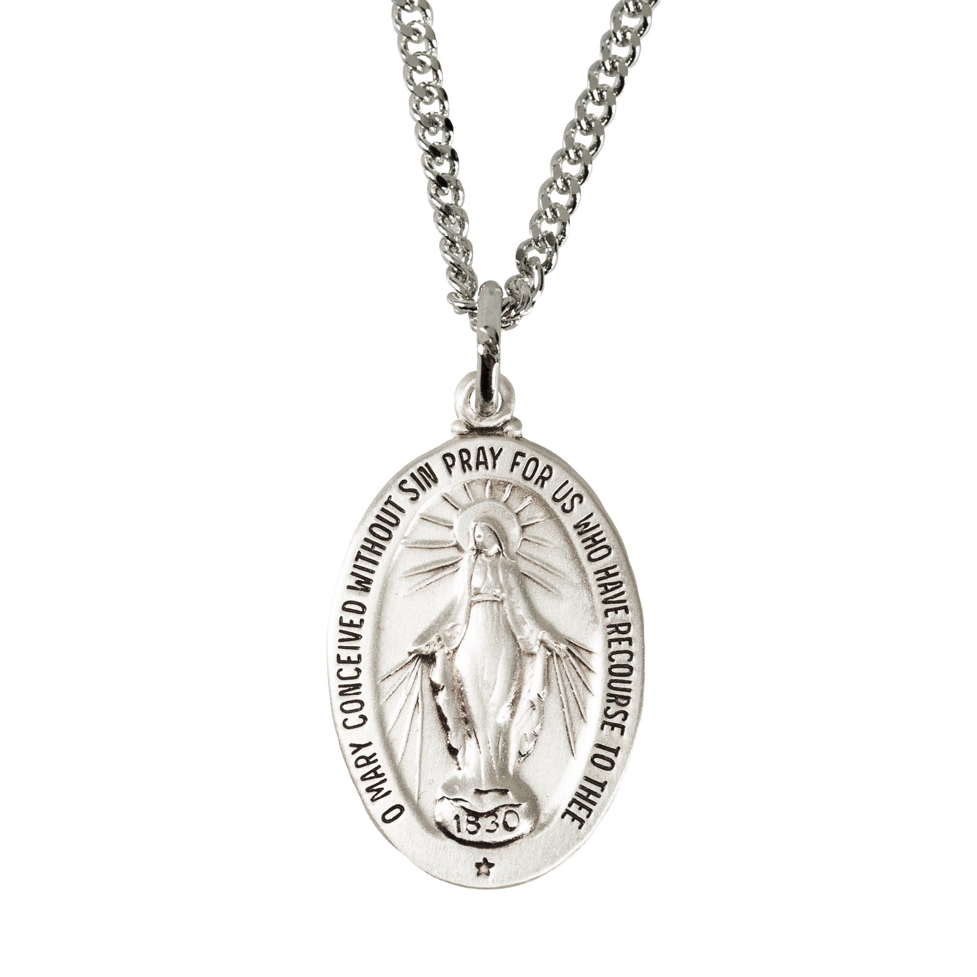Sterling Silver Miraculous Medal on 20" Chain