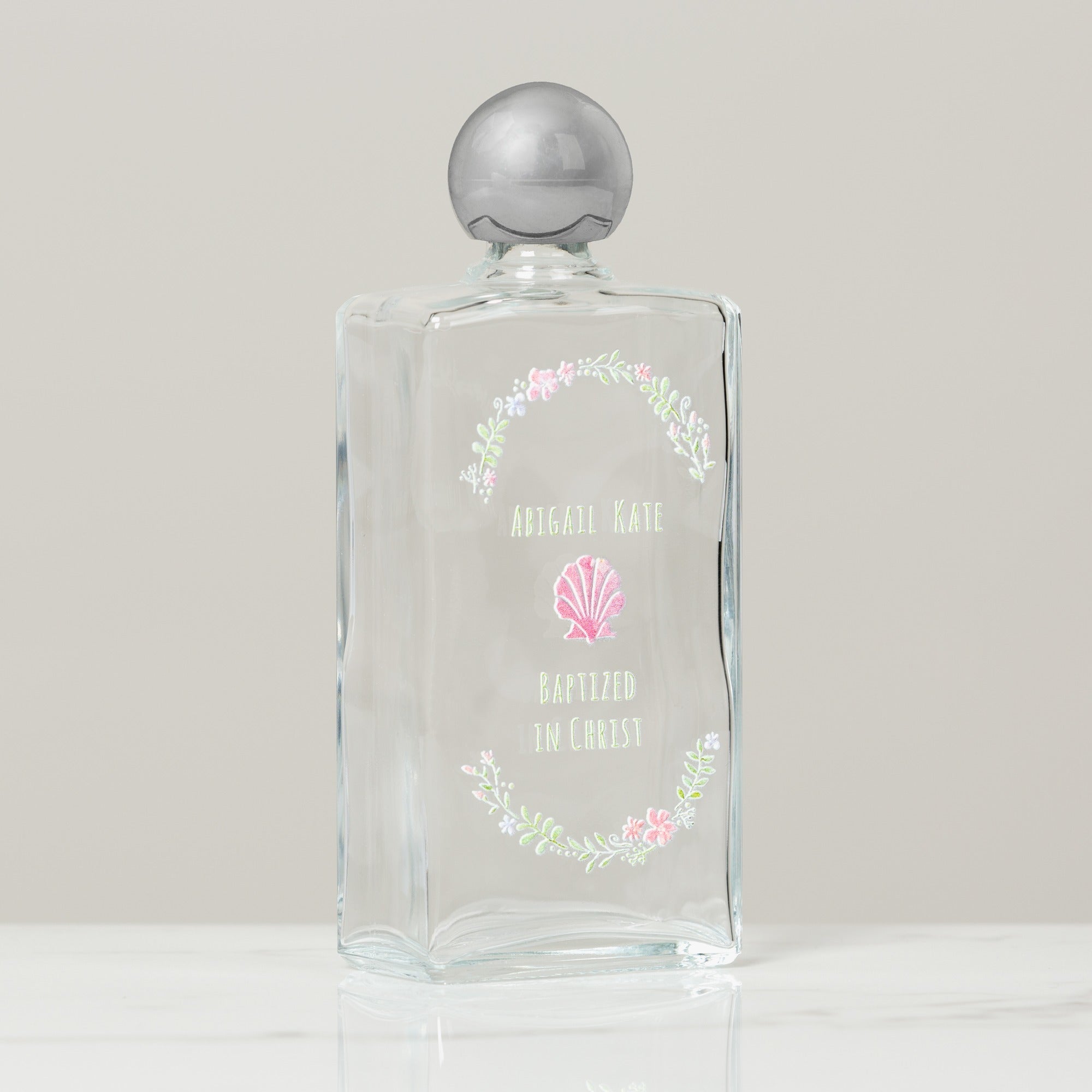Personalized Baptism Pink Shell Holy Water Bottle