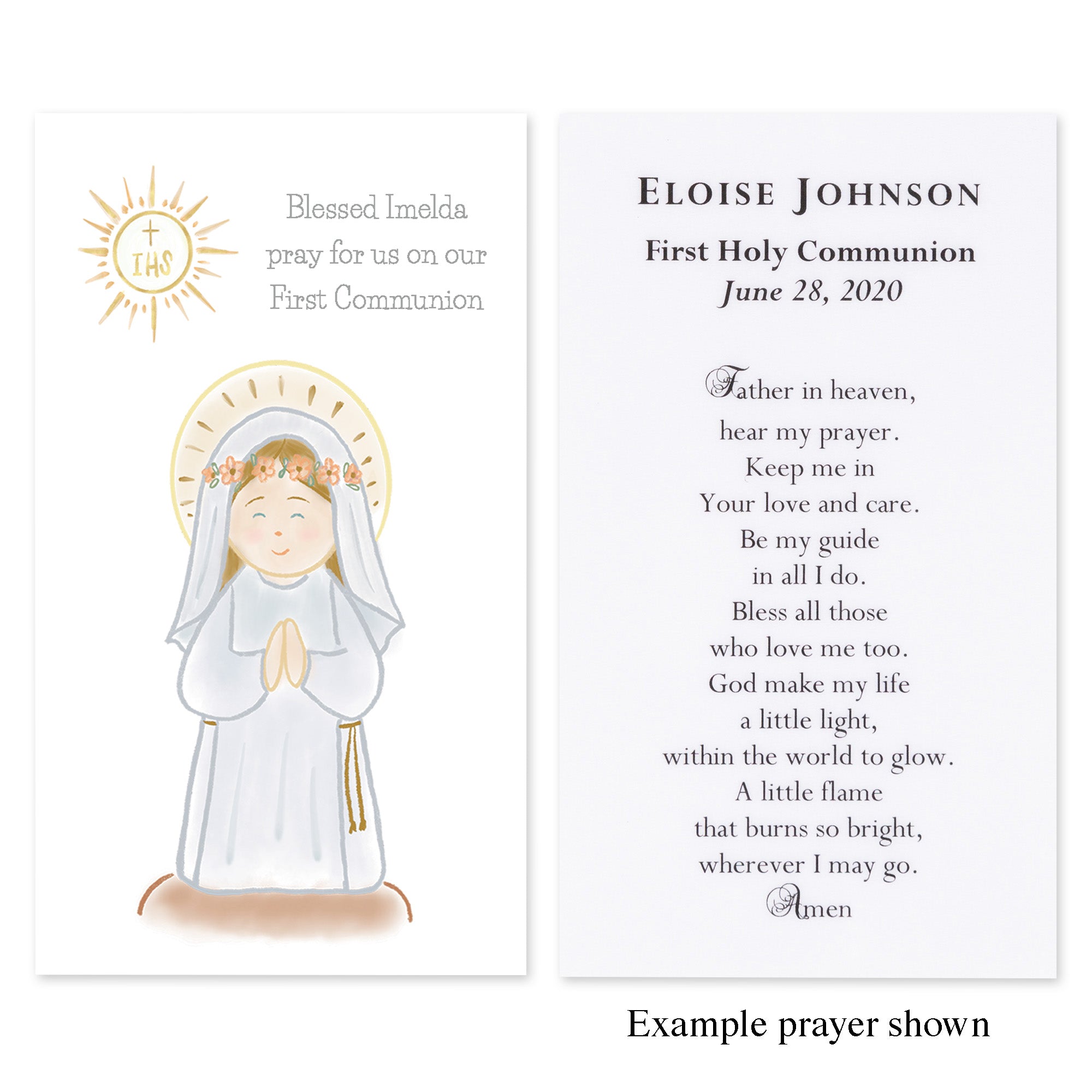 Personalized Blessed Imelda First Communion Prayer Card