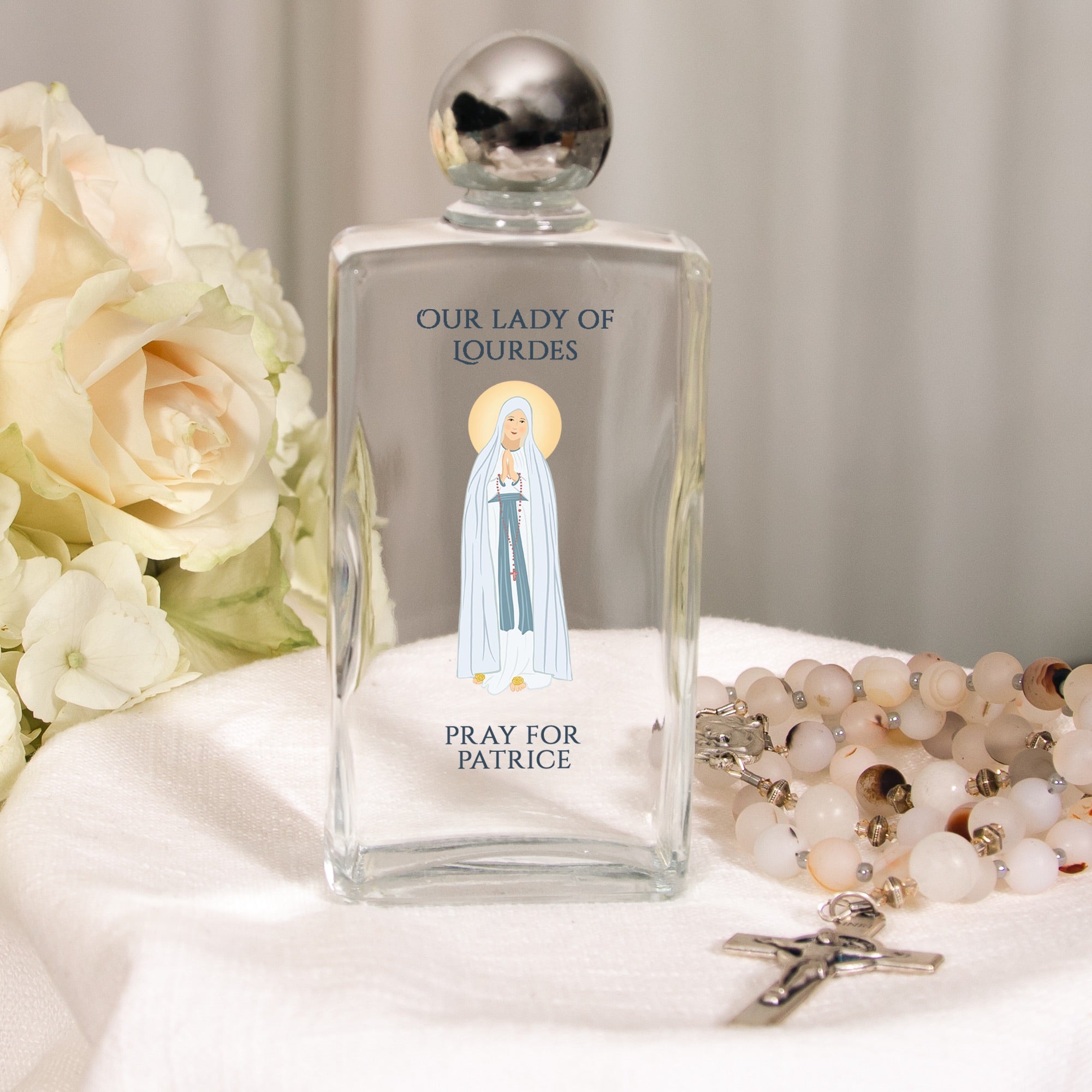 Personalized Our Lady of Lourdes Holy Water Bottle