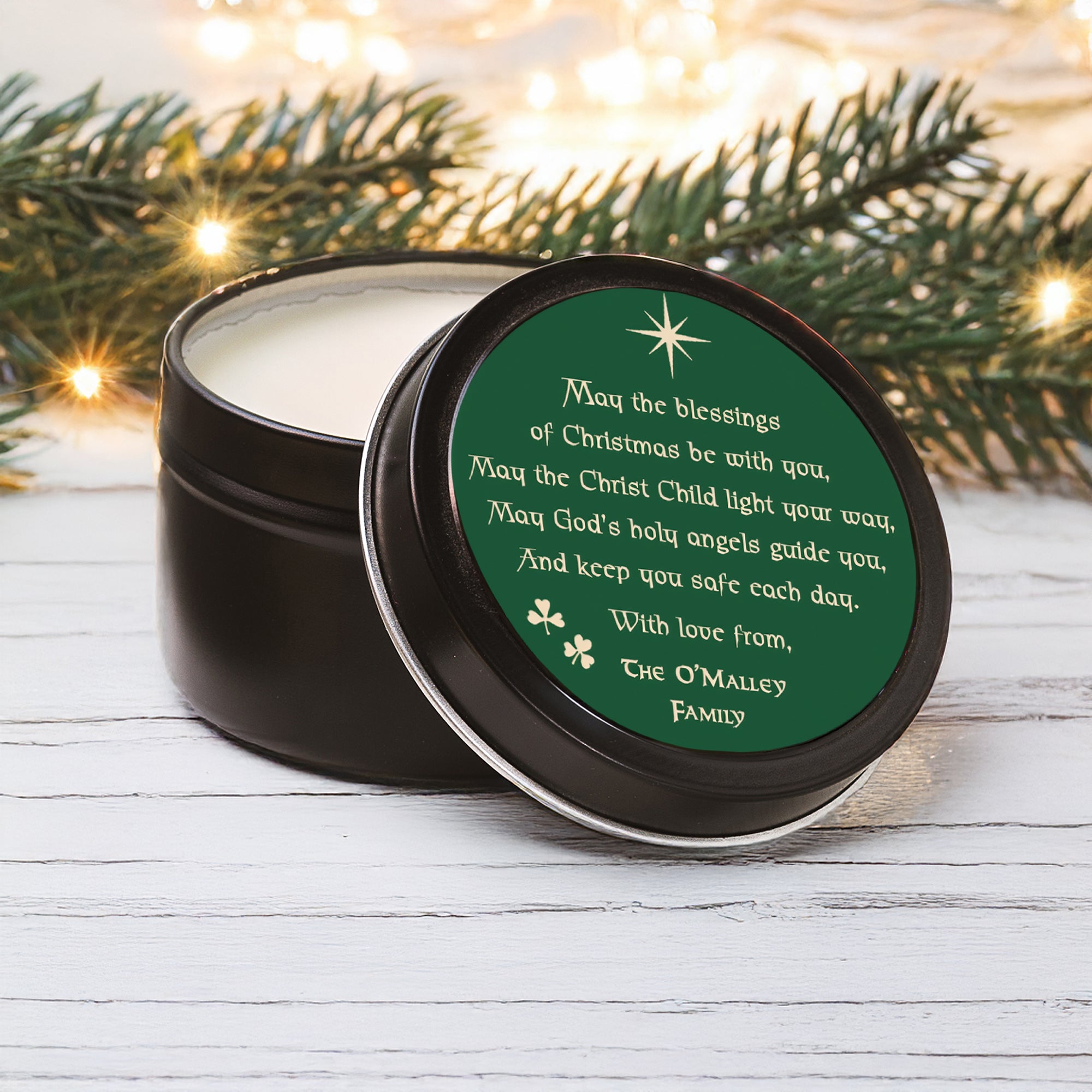 Personalized Irish Christmas Prayer Travel Tin Candles - Set of 6