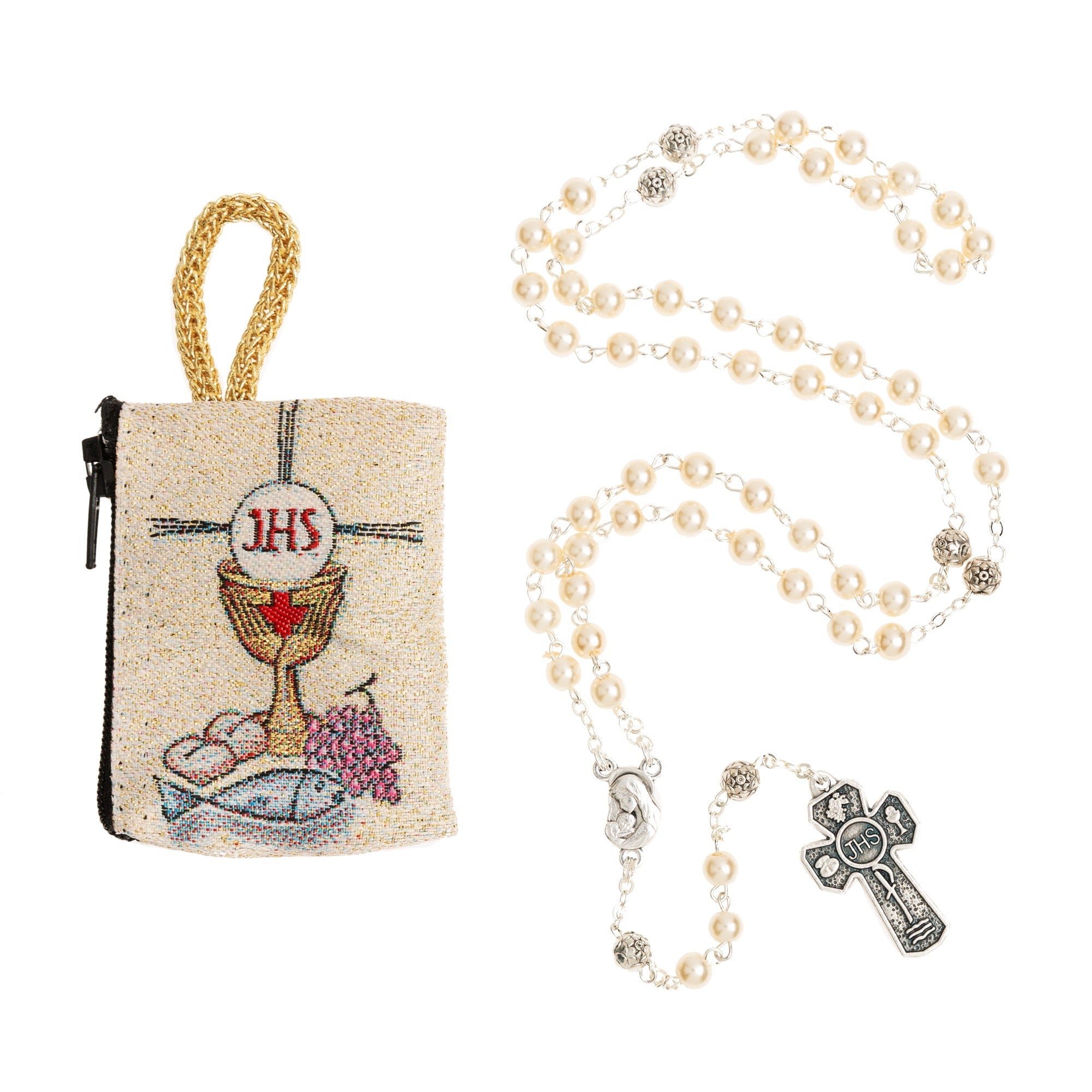First Communion Rosary with Rosary Pouch
