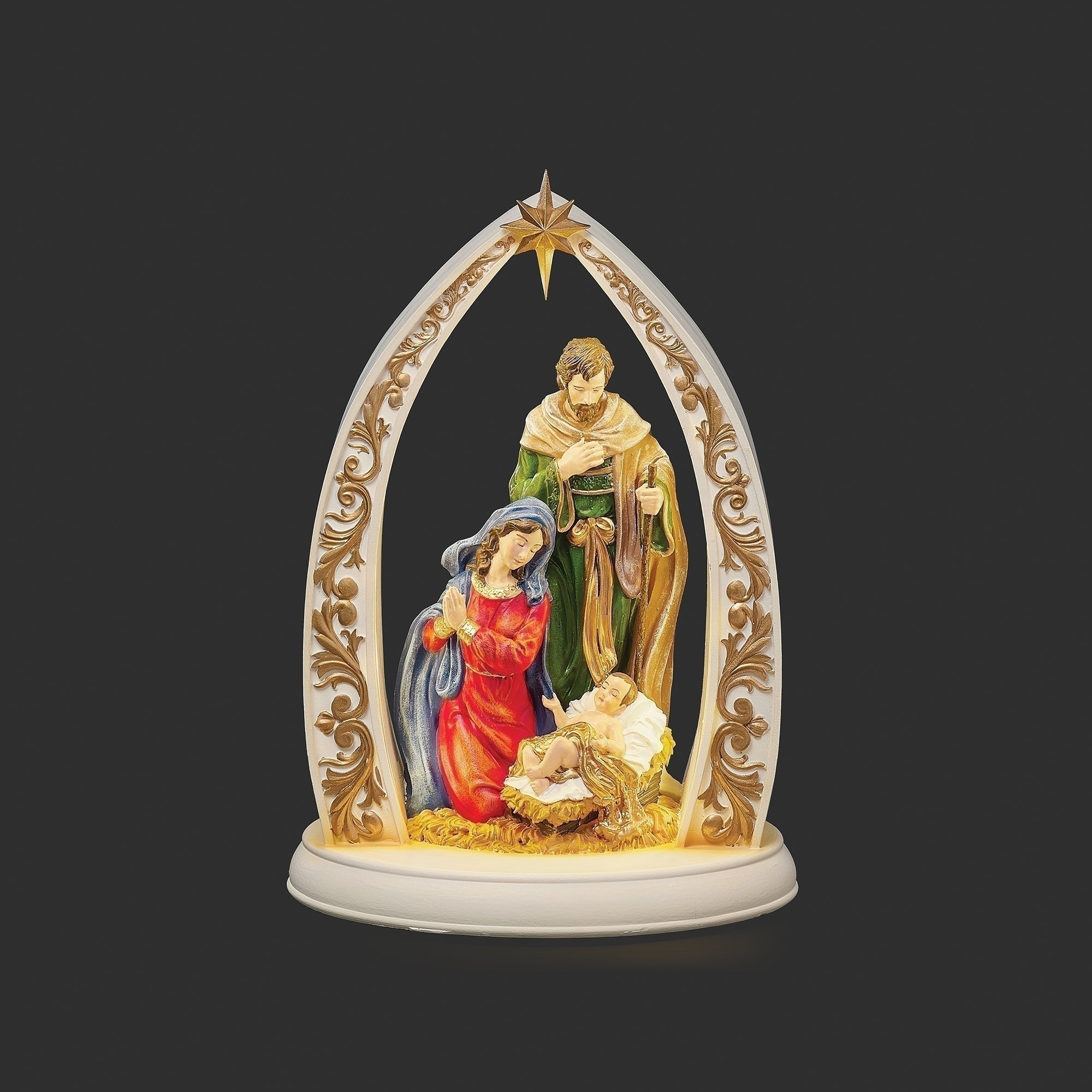 Lighted Holy Family Arched One-Piece Nativity with Star - 10"
