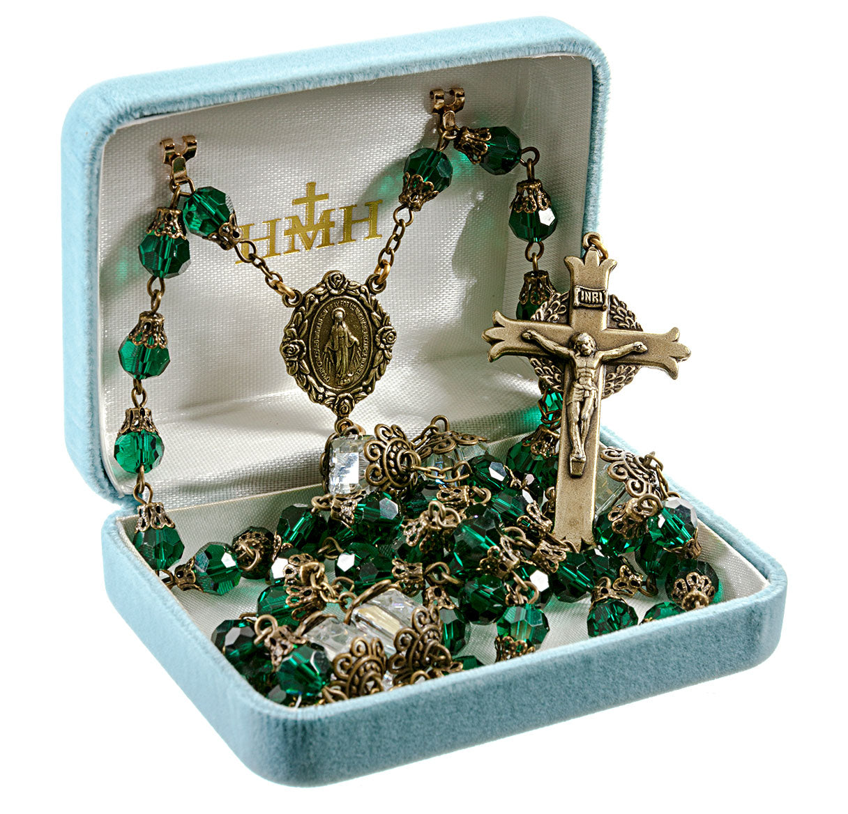 Queenship of Mary Emerald Green Crystal Rosary