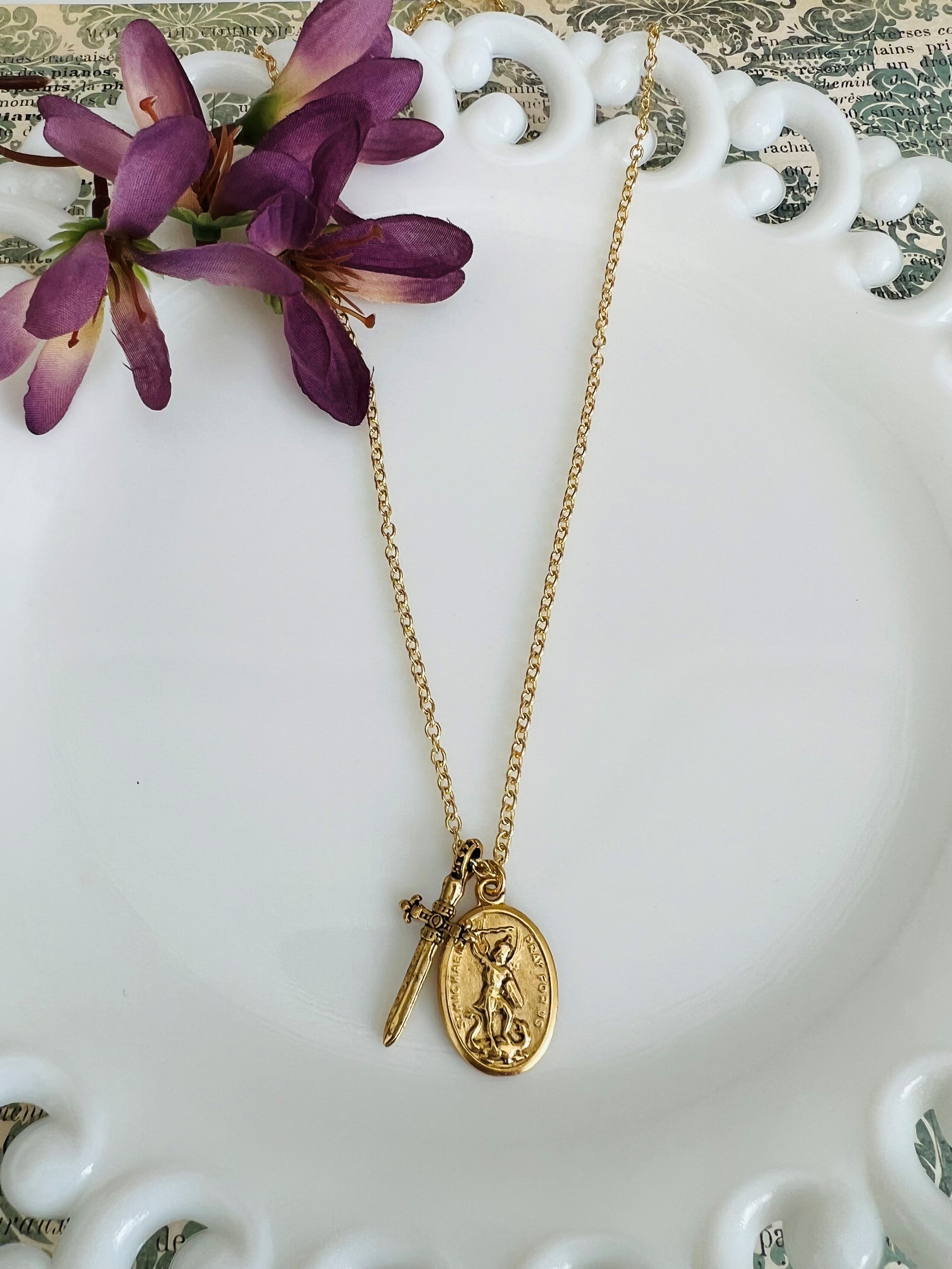 St. Michael Medal & Sword Cross Necklace