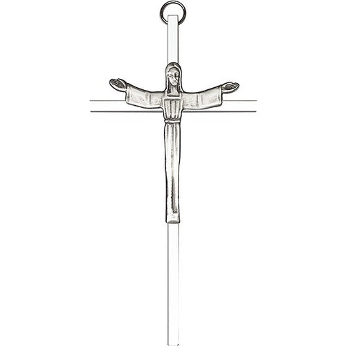 6 inch Antique Silver Risen Christ on a Polished Silver Finish Cross