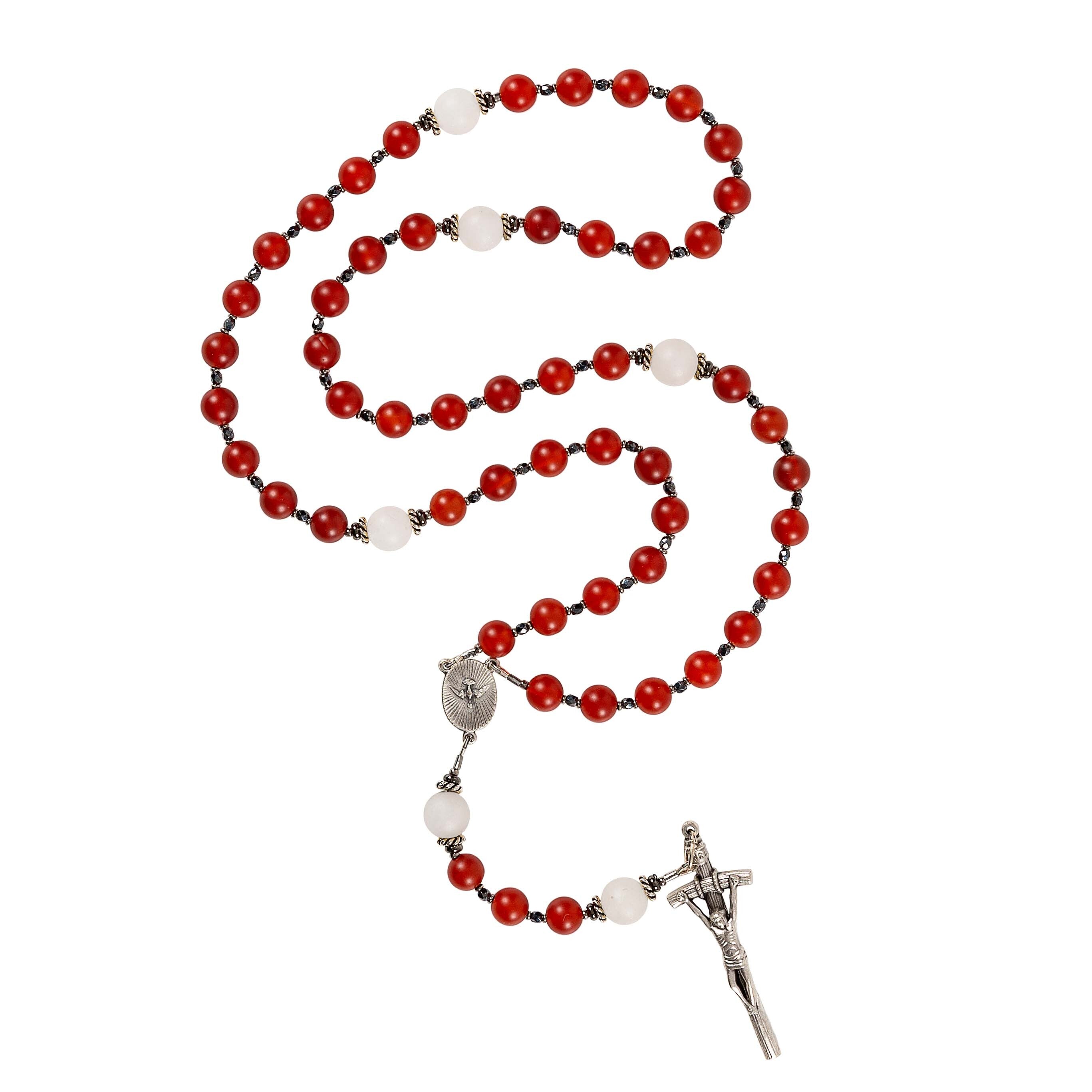 Pope Leo XIV Red Carnelian & White Jade Holy Spirit Rosary
