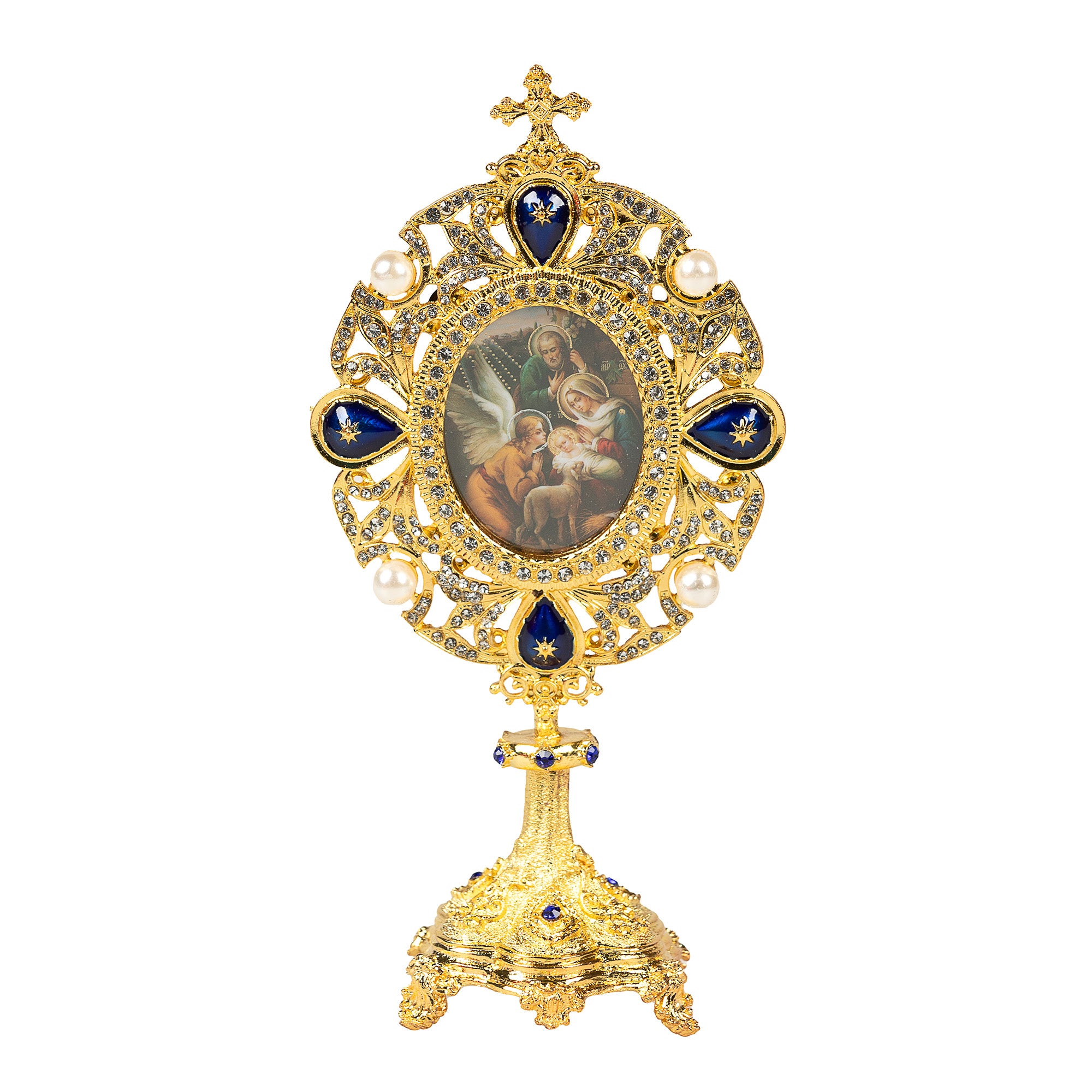 Nativity Holy Family Pearl Jeweled Monstrance Reliquary style icon Shrine, 7 inch