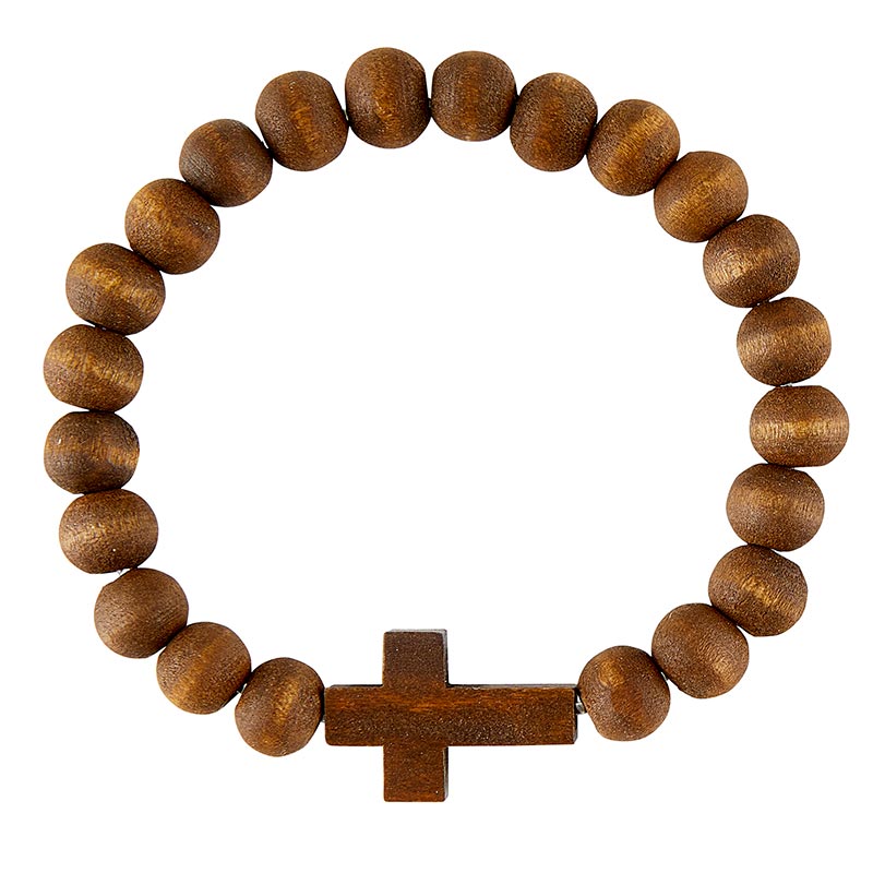 Dark Brown Wood Bead Cross Bracelet