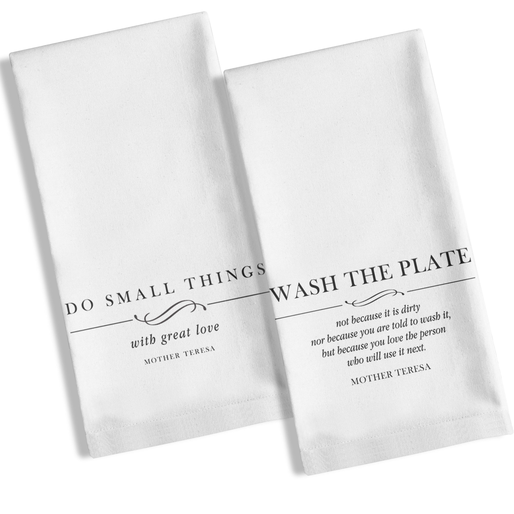 Set of Mother Teresa Black and White Dish Towels - 2 towels