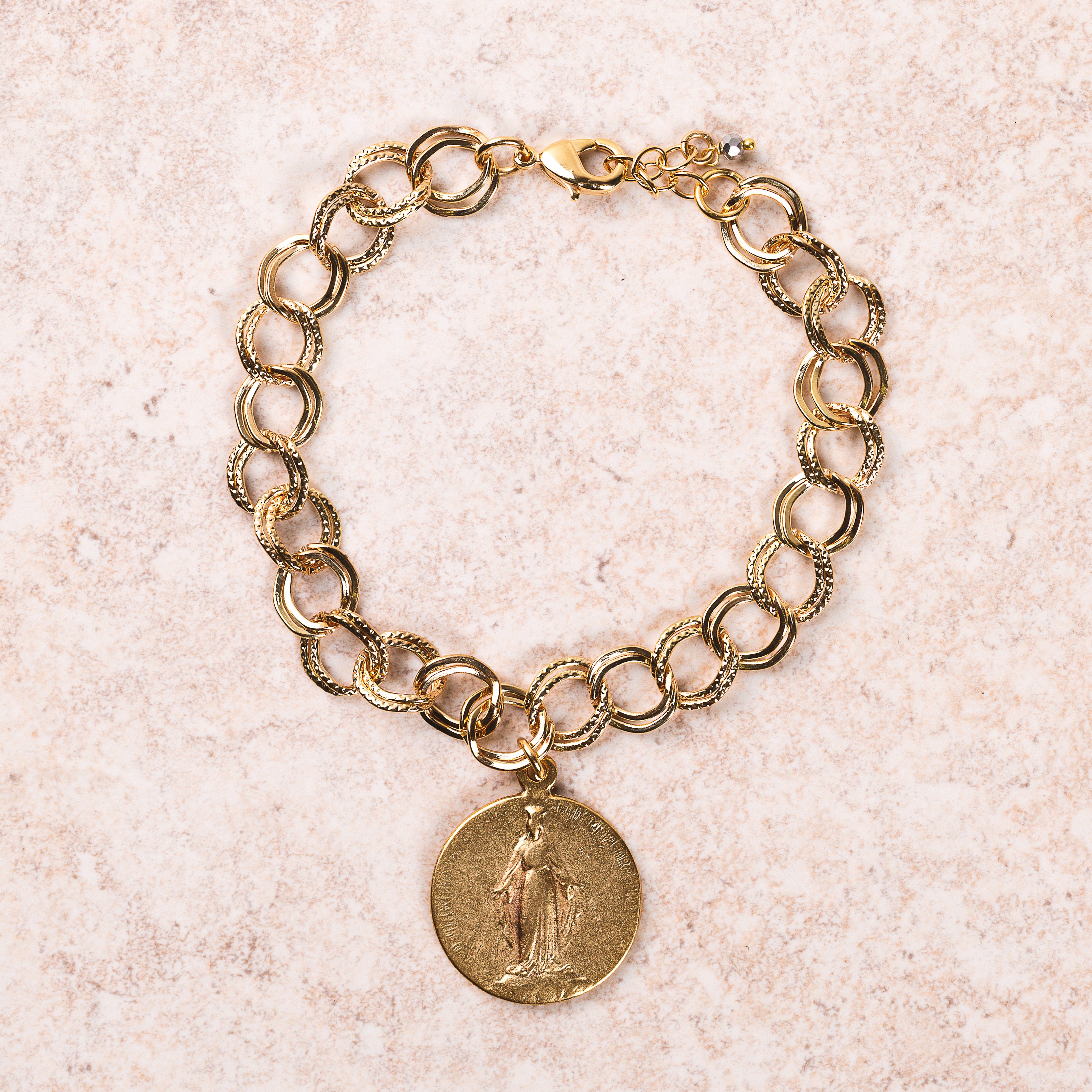 Gold Double Looped Marian Medallion Bracelet