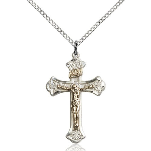 Two-Tone Gold-Filled/Sterling Silver Crucifix Pendant 1 1/8 X 3/4"
