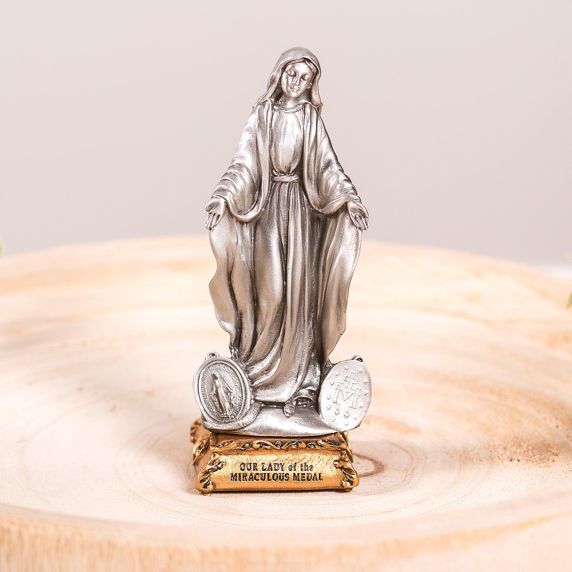 Pewter Our Lady of the Miraculous Medal Figurine - 4 "