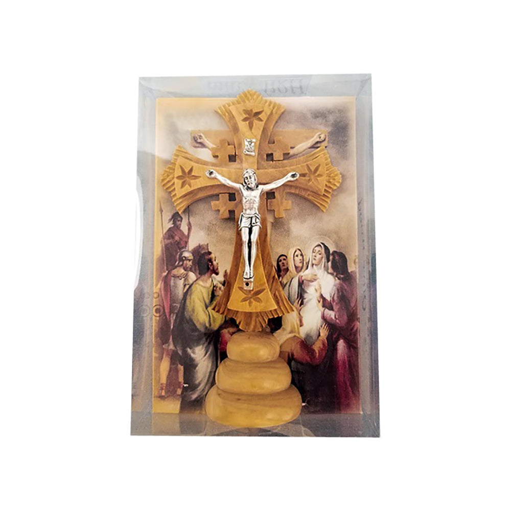 Olive Wood Jerusalem Cross Standing Crucifix - 6"
